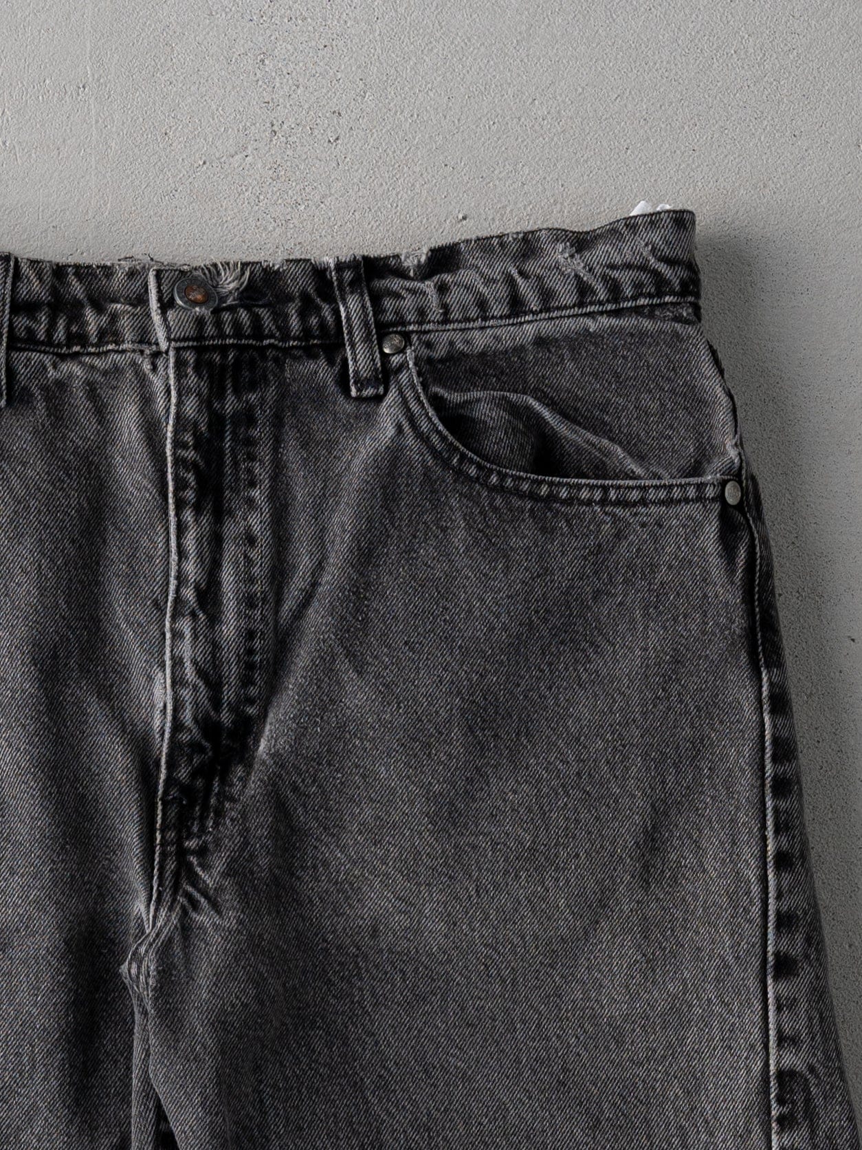 Vintage 90s Washed Black Silver Tab Levi Cut Off Denim Shorts (32)
