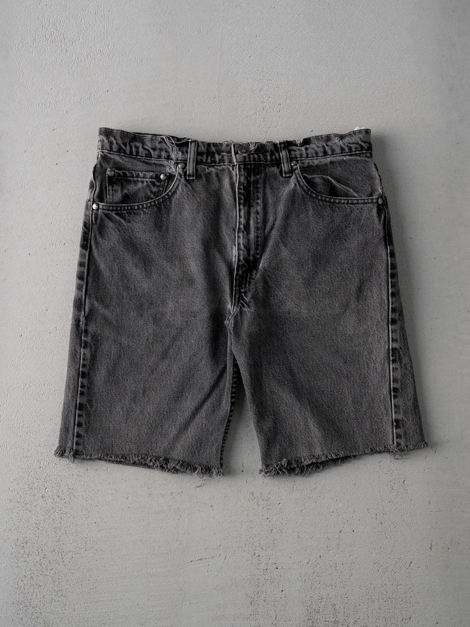 Vintage 90s Washed Black Silver Tab Levi Cut Off Denim Shorts (32)