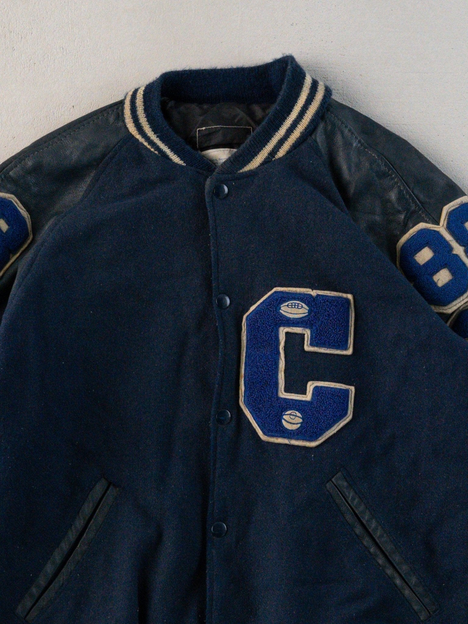 Vintage 93' Navy Chain-stitched Sports Varsity Jacket (M)