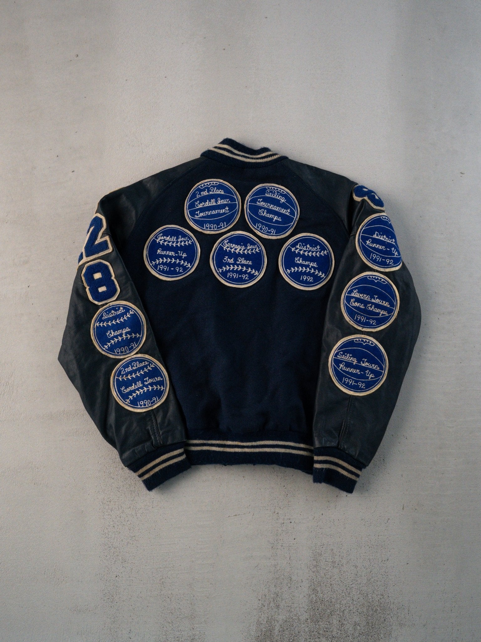 Vintage 93' Navy Chain-stitched Sports Varsity Jacket (M)
