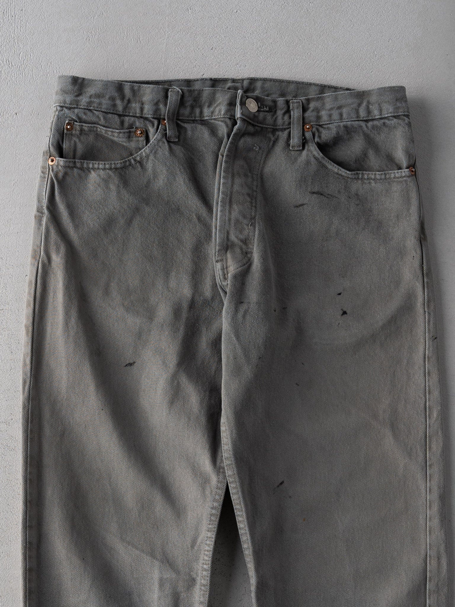 Vintage 90s Washed Grey 501 Paint Stained Denim Jeans (32 x 30)