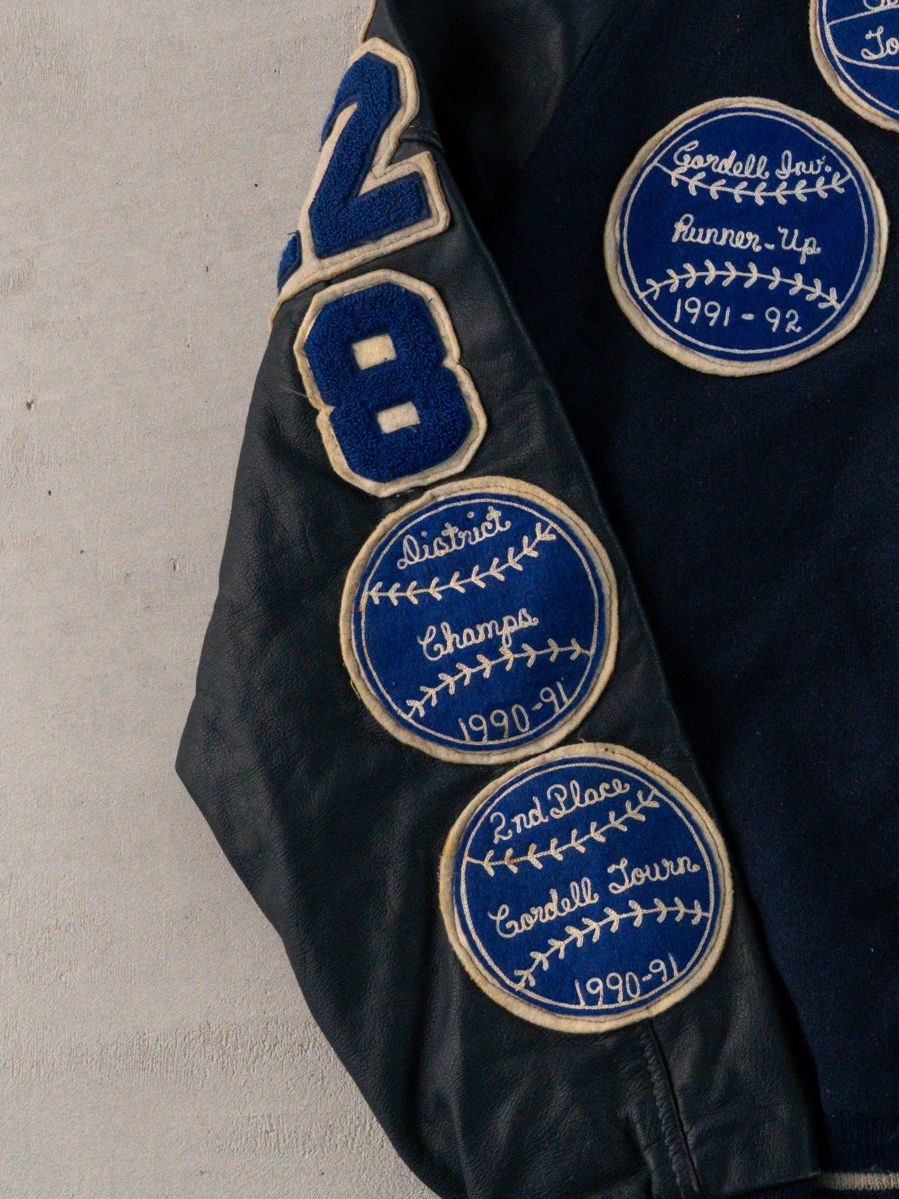 Vintage 93' Navy Chain-stitched Sports Varsity Jacket (M)