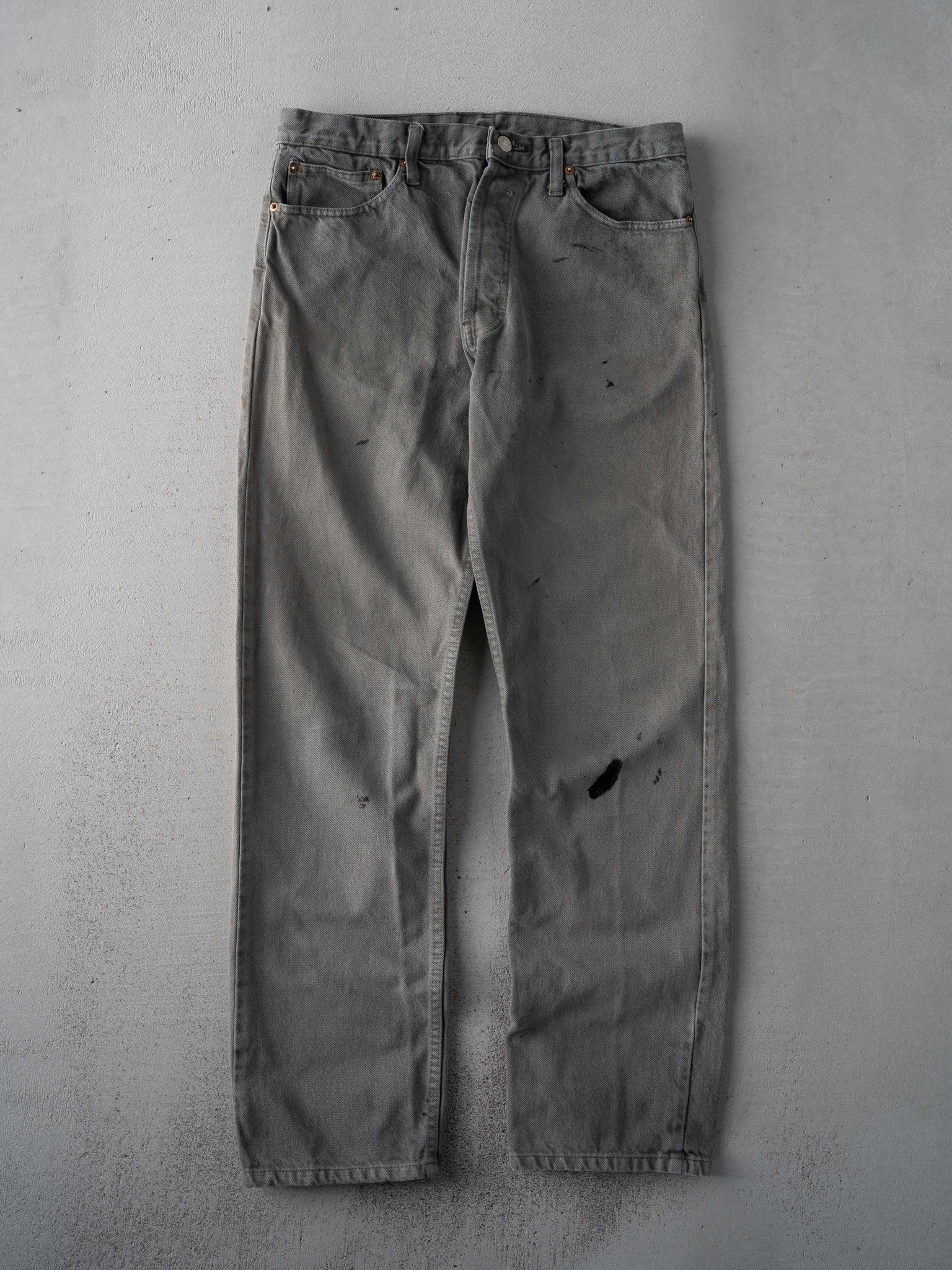 Vintage 90s Washed Grey 501 Paint Stained Denim Jeans (32 x 30)