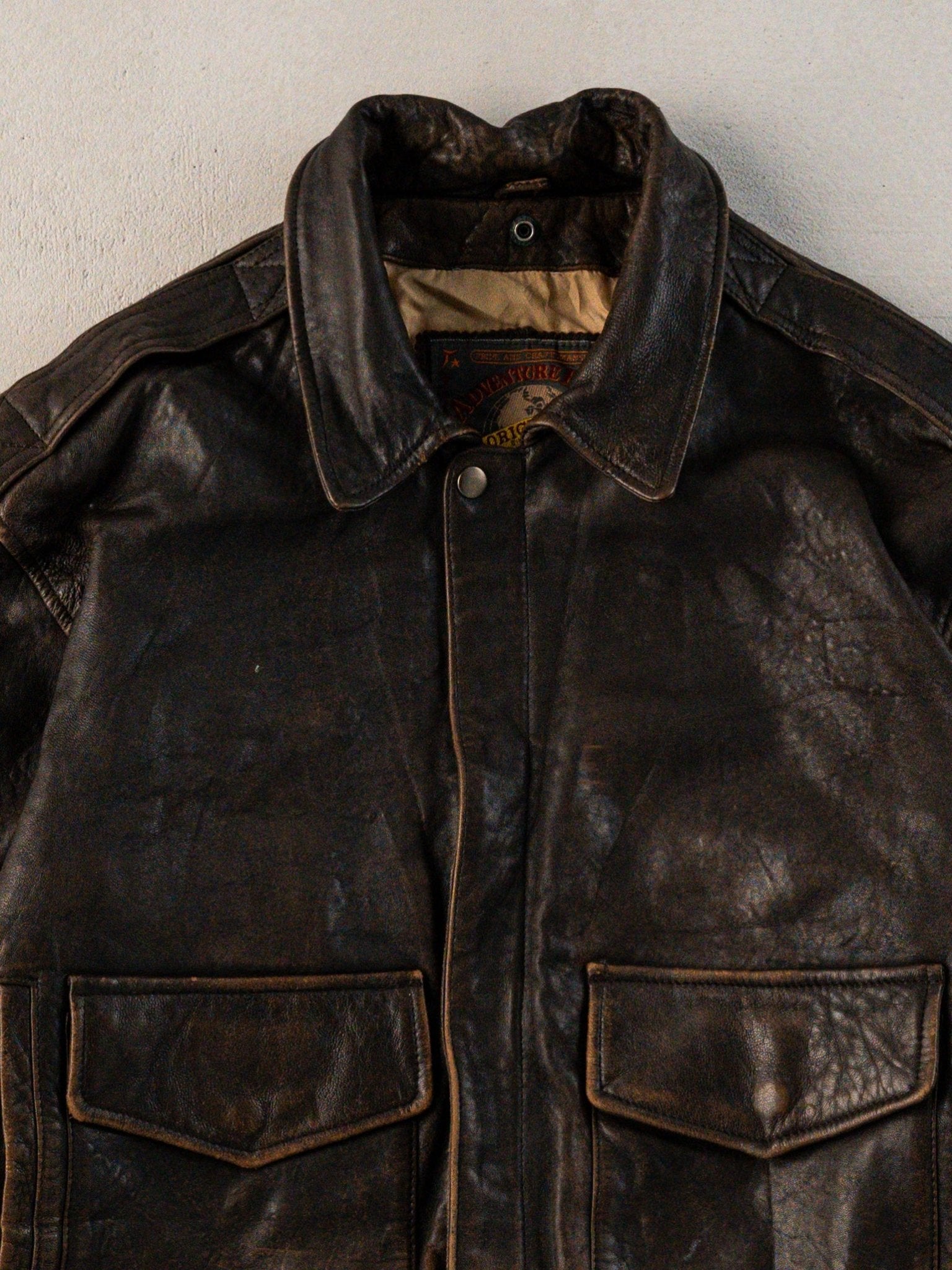 Vintage 80s Faded Brown Adventure Bound Leather Jacket (M)