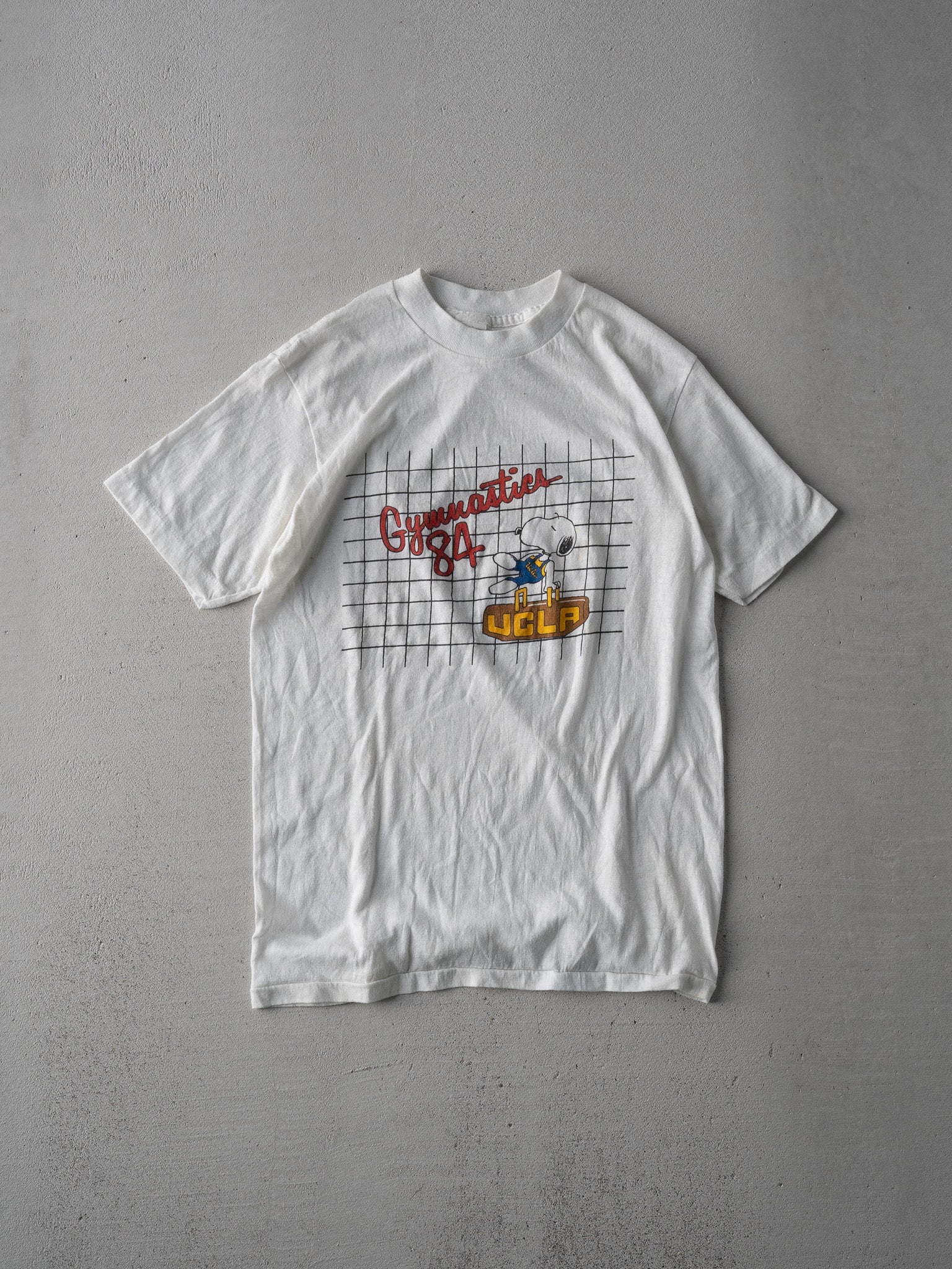 Vintage 84' White UCLA Gymnastics Snoopy Single Stitched Tee (XS)