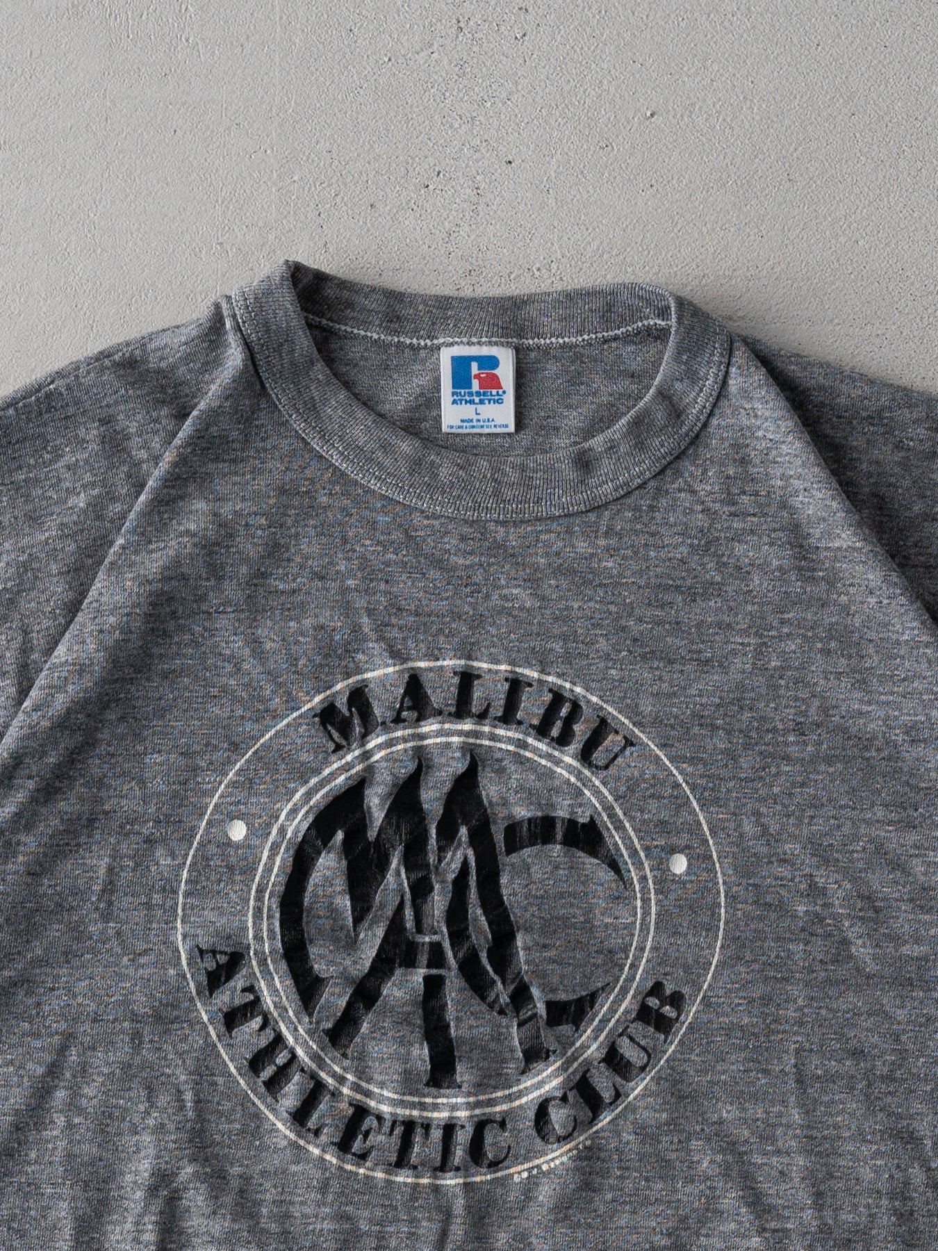 Vintage 80s Grey Malibu Atheltic Club Russell Atheltic Tee (S)