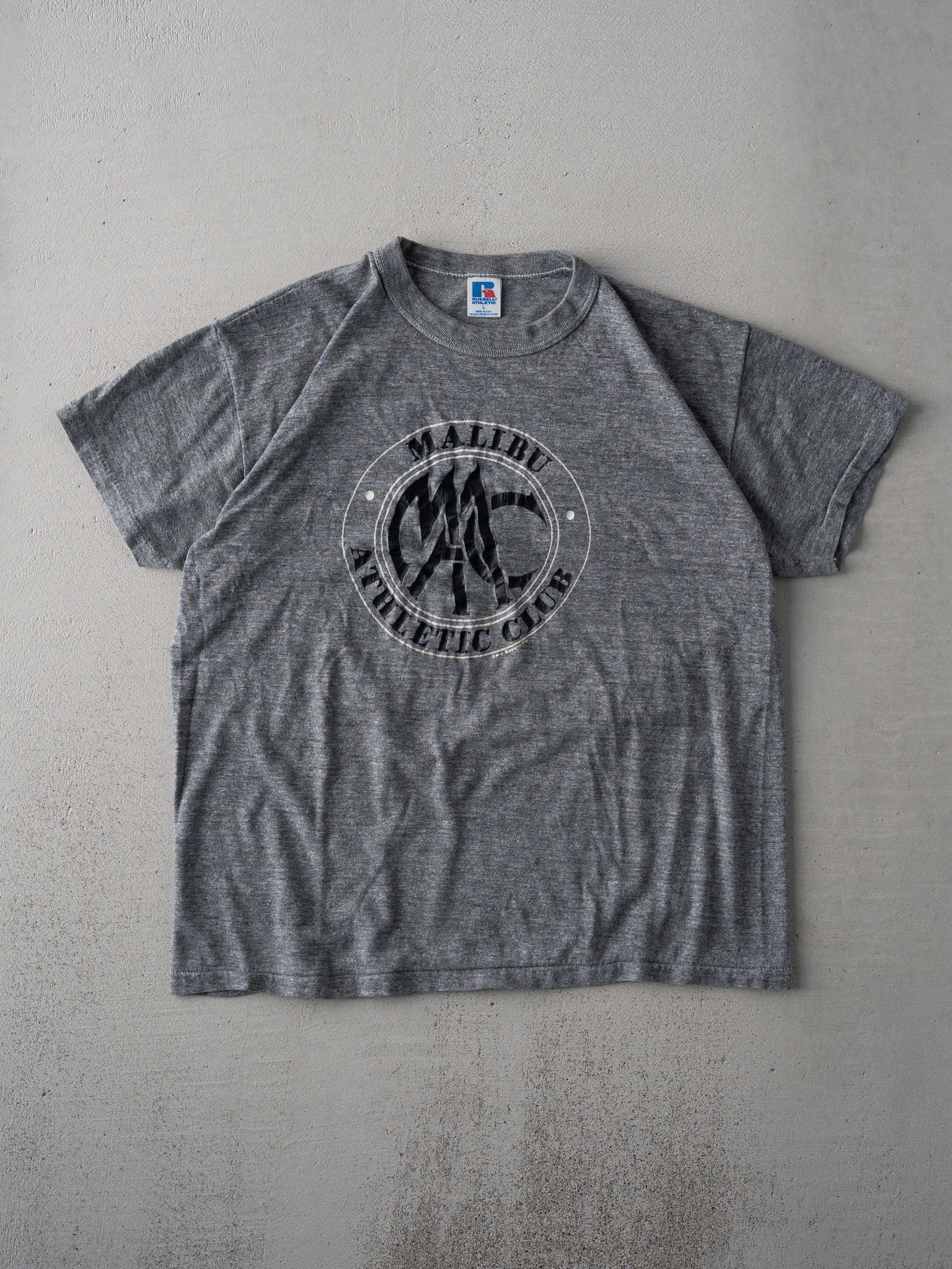 Vintage 80s Grey Malibu Atheltic Club Russell Atheltic Tee (S)