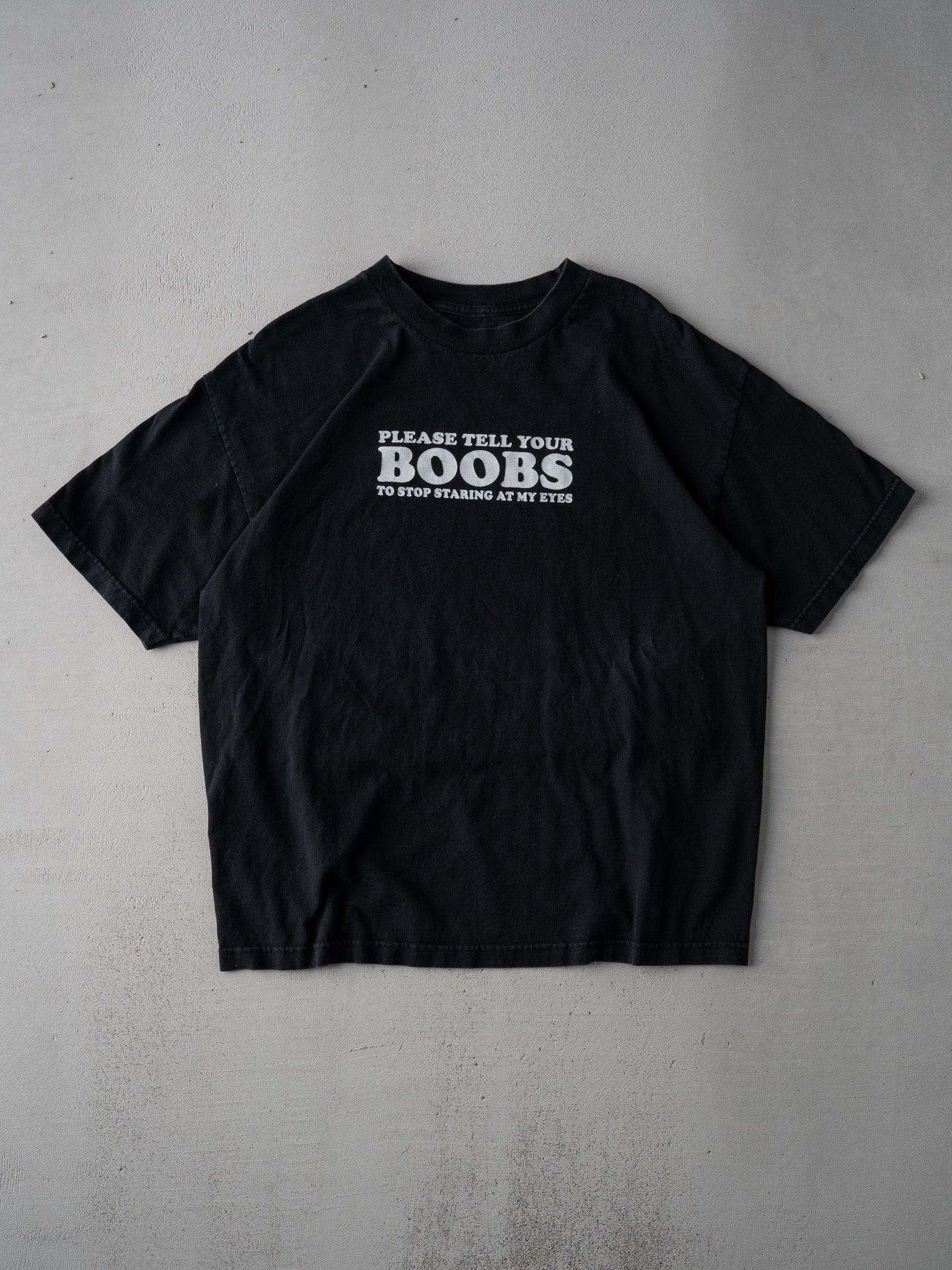 Vintage Y2k Black "Please Tell Your Boobs" Tee (M/L)