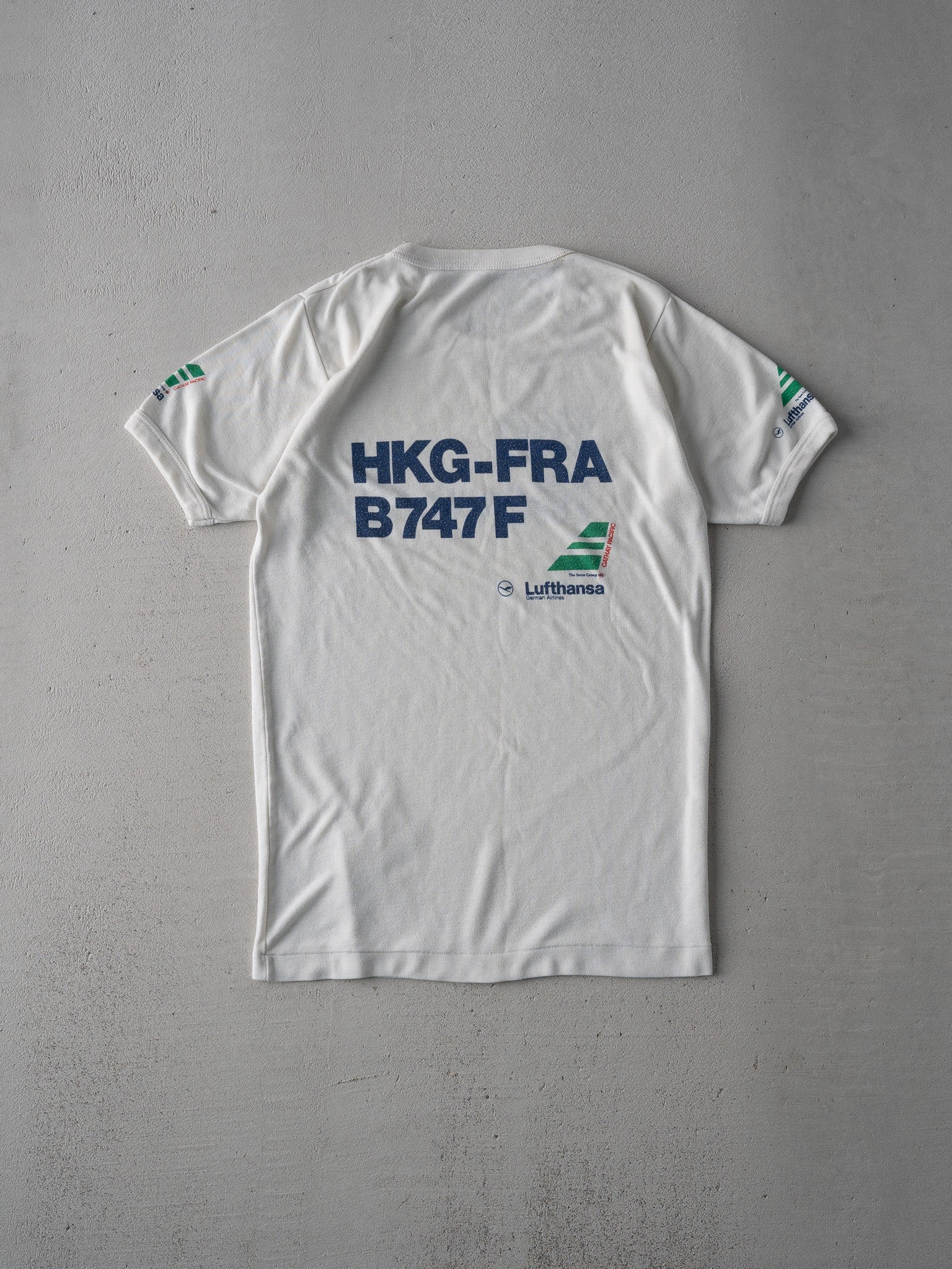 Vintage 70s White Lufthansa Big Movers Ringer Tee (XS)