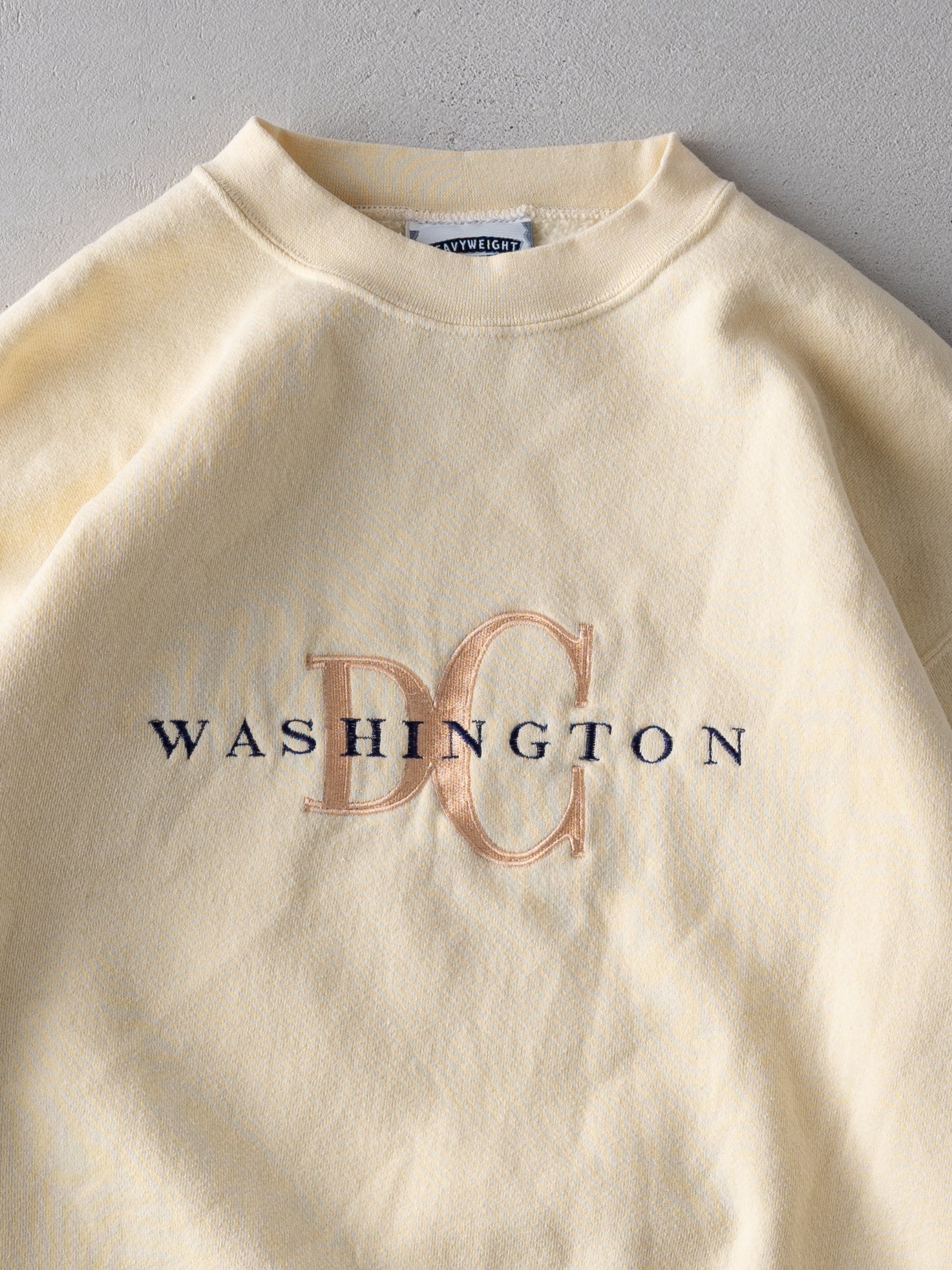 Vintage 90s Washed Yellow Washington DC Embroidered Crewneck (L)