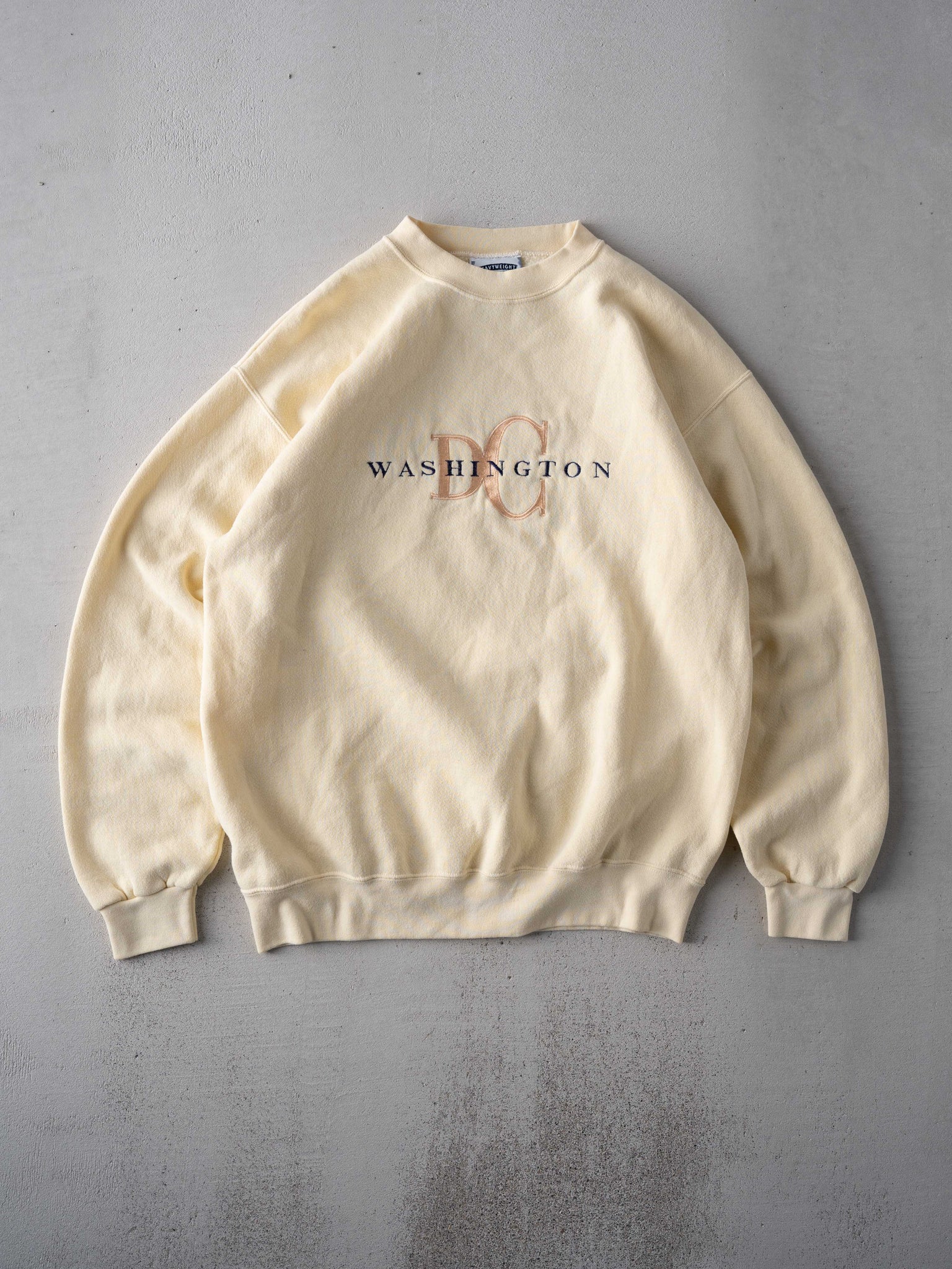 Vintage 90s Washed Yellow Washington DC Embroidered Crewneck (L)