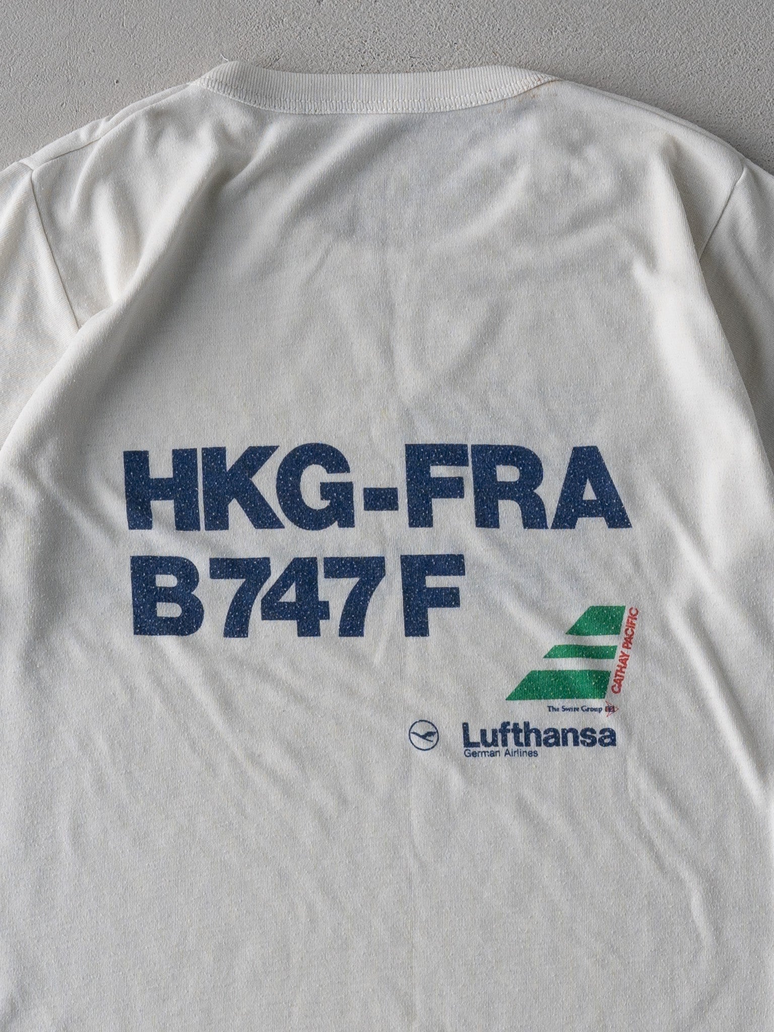 Vintage 70s White Lufthansa Big Movers Ringer Tee (XS)