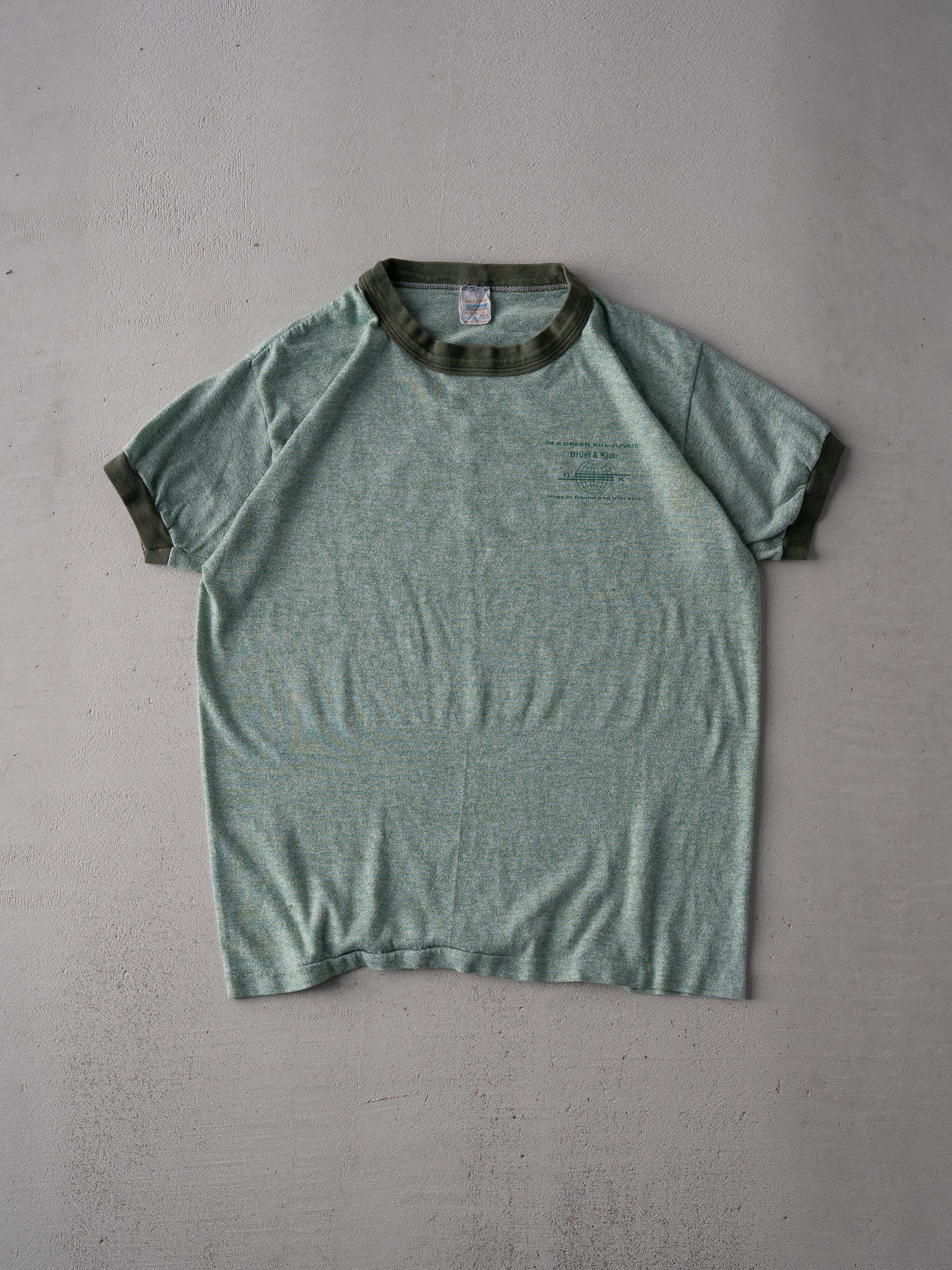 Vintage 70s Green Box Junkie Ringer Bruel Kjaer Tee (S)