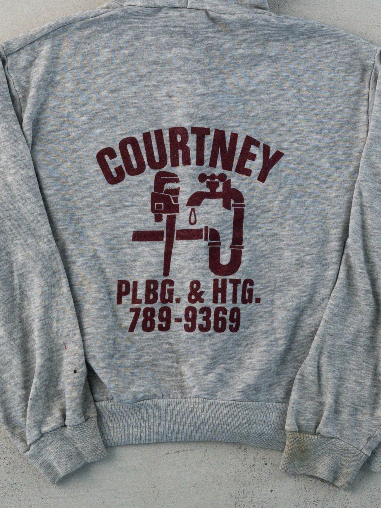 Vintage 80s Rugged Courtney Plumbing Zip Up Cropped Hoodie (S)