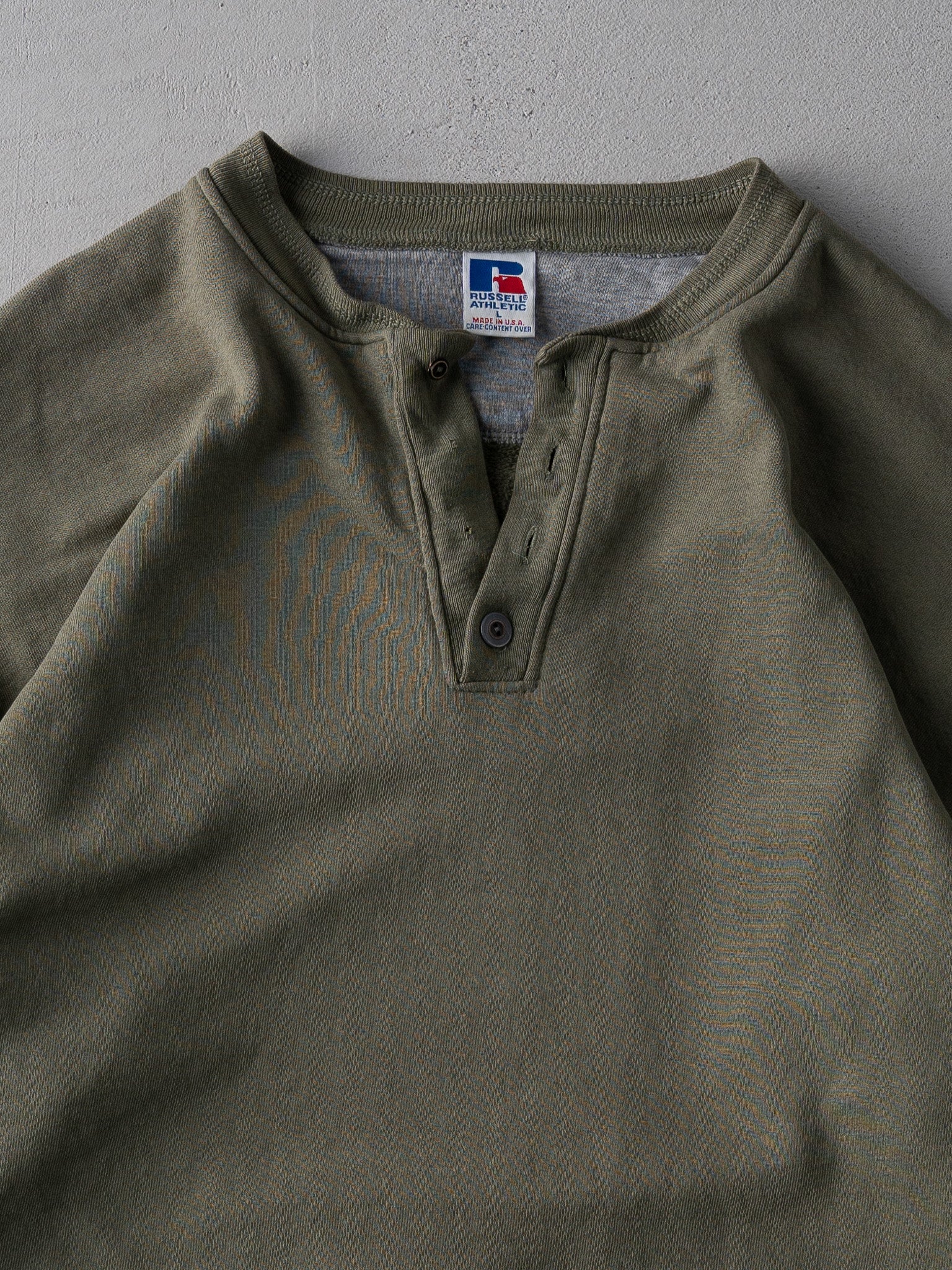 Vintage 90s Sage Green Russel Atheltic Quarter Button Crewneck (L)