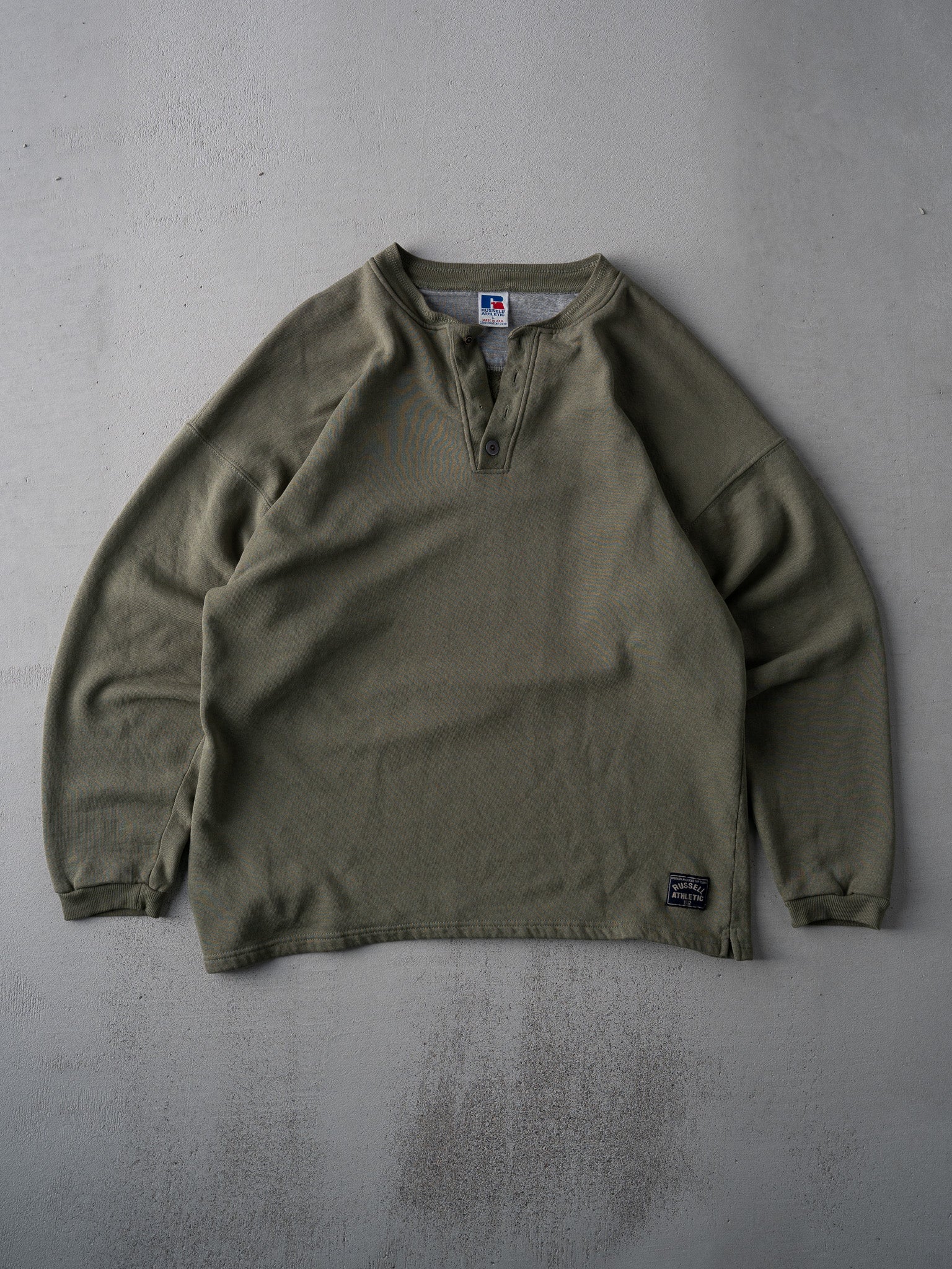 Vintage 90s Sage Green Russel Atheltic Quarter Button Crewneck (L)