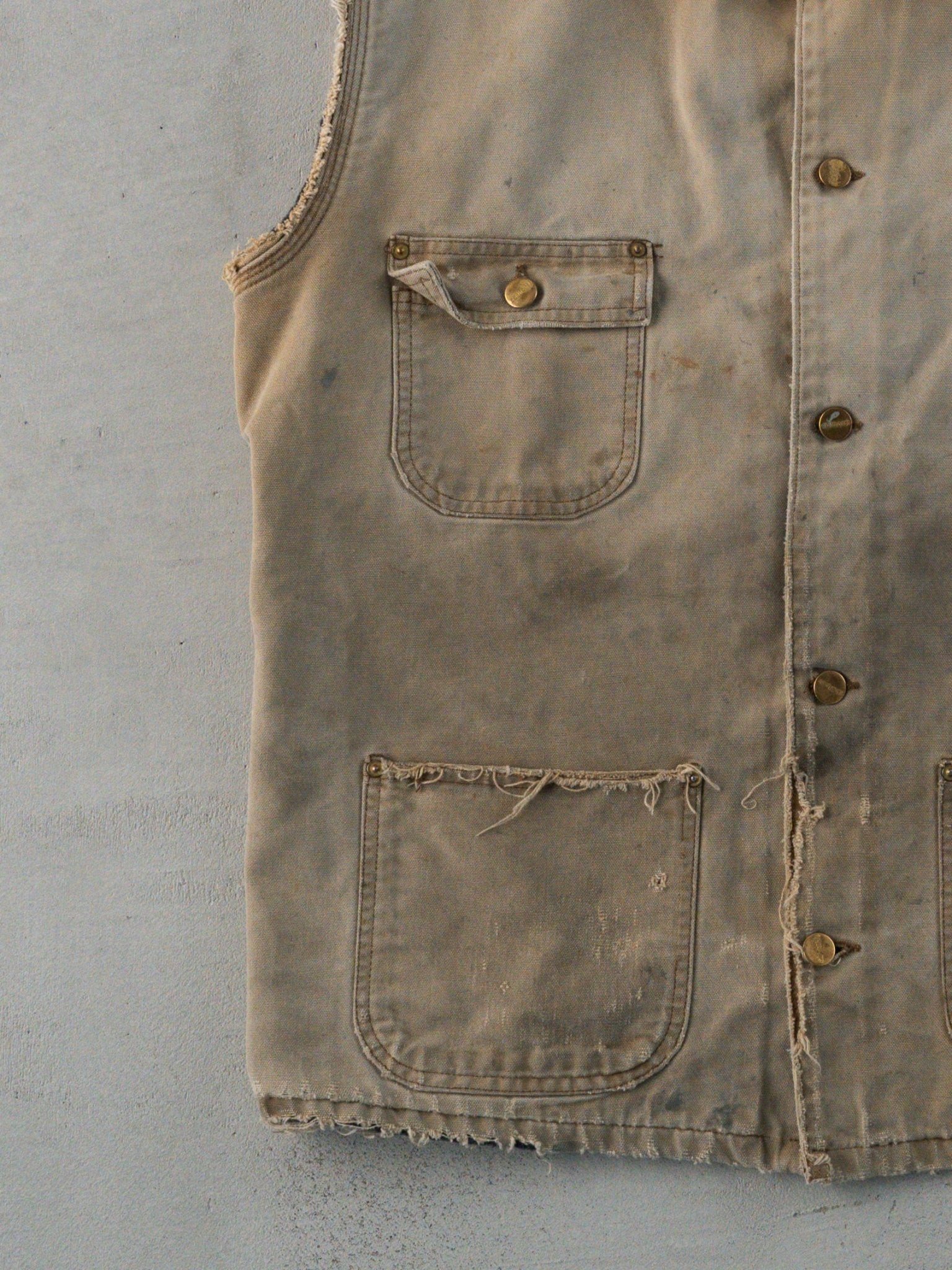 Vintage 90s Rugged Beige + Brown Carhartt Blanket Lined Chore Vest (M)