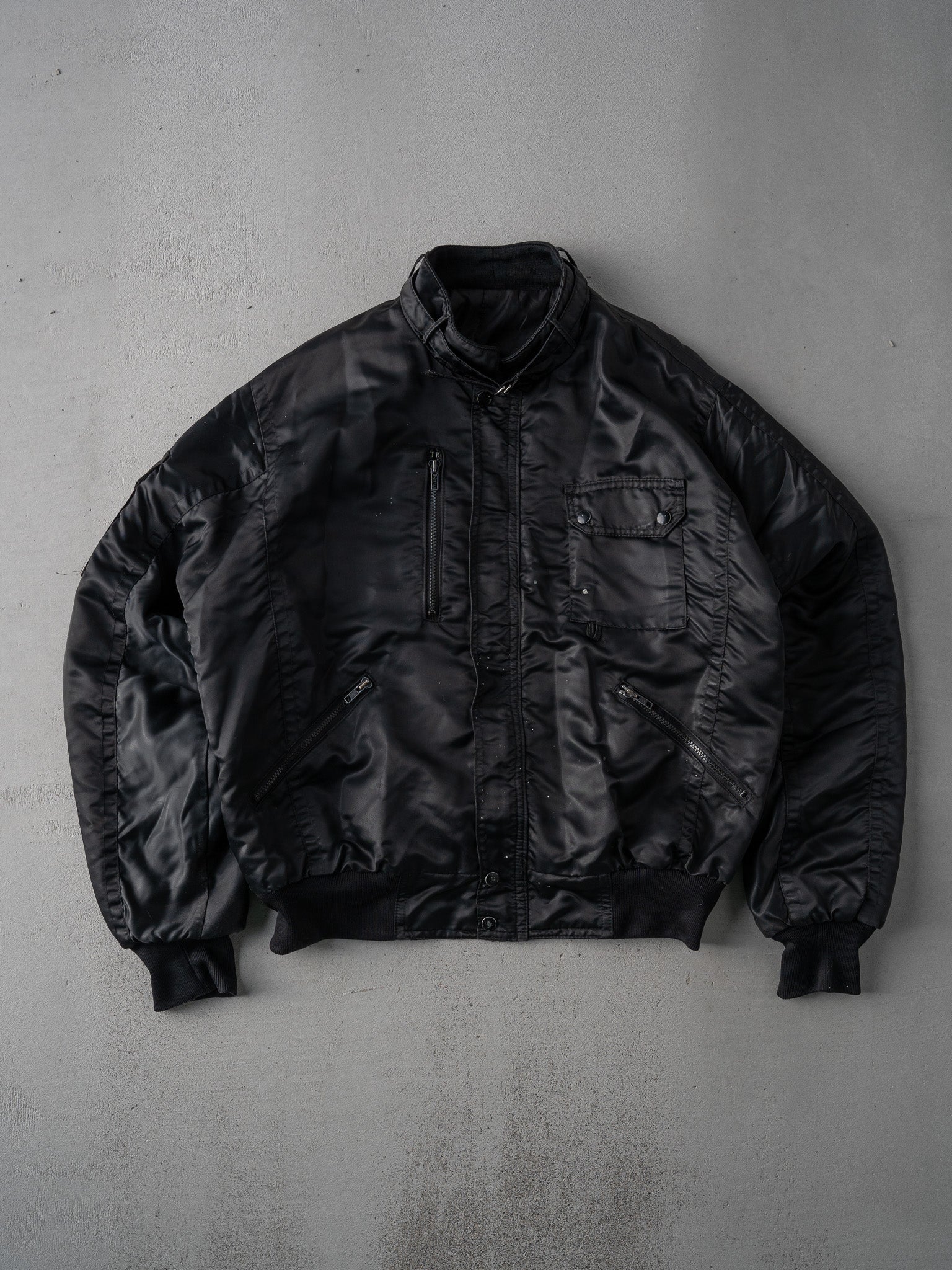 Vintage 80s Black Satin Born in the USA Harley Davidson Bomber (L)