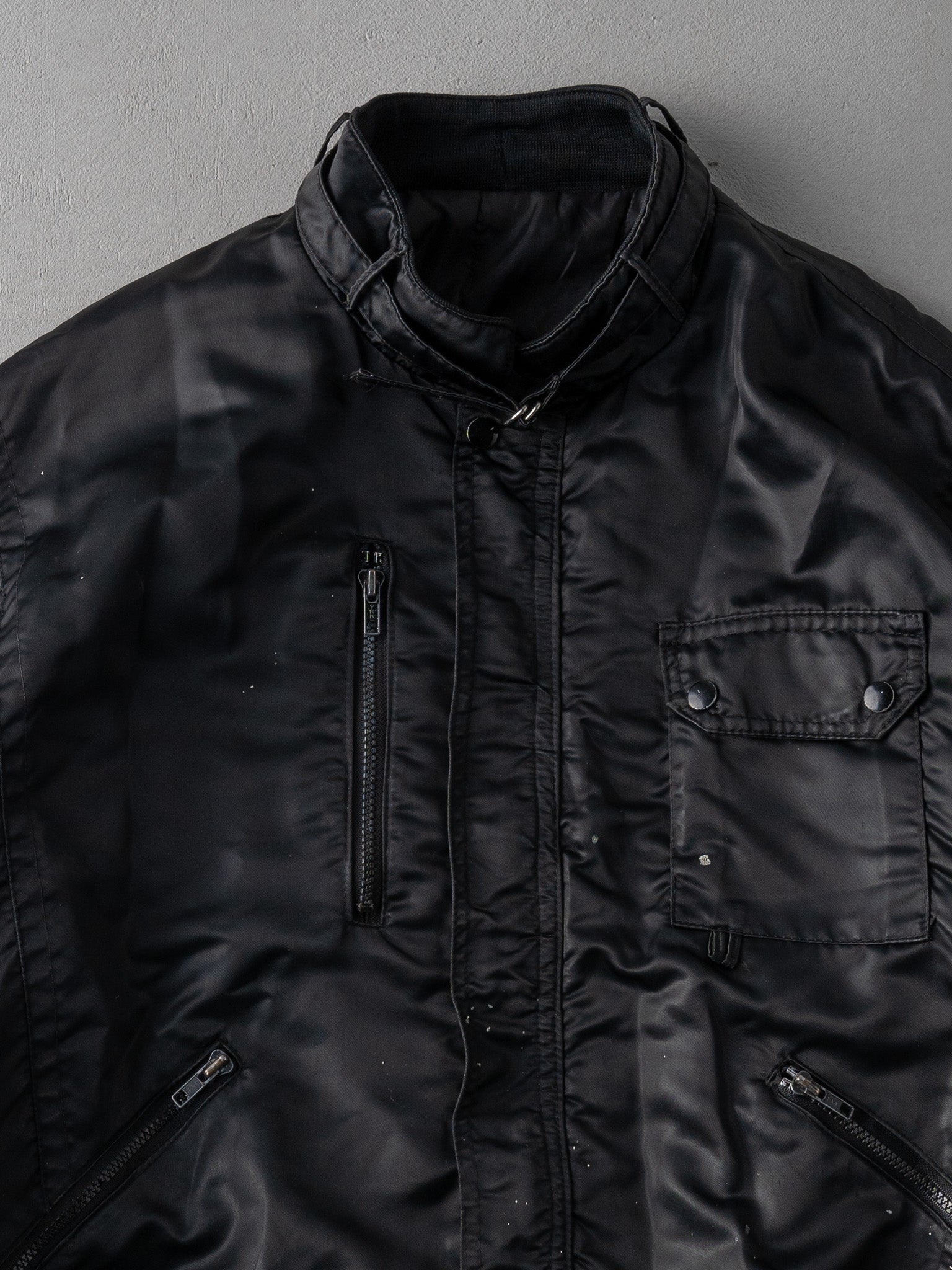 Vintage 80s Black Satin Born in the USA Harley Davidson Bomber (L)