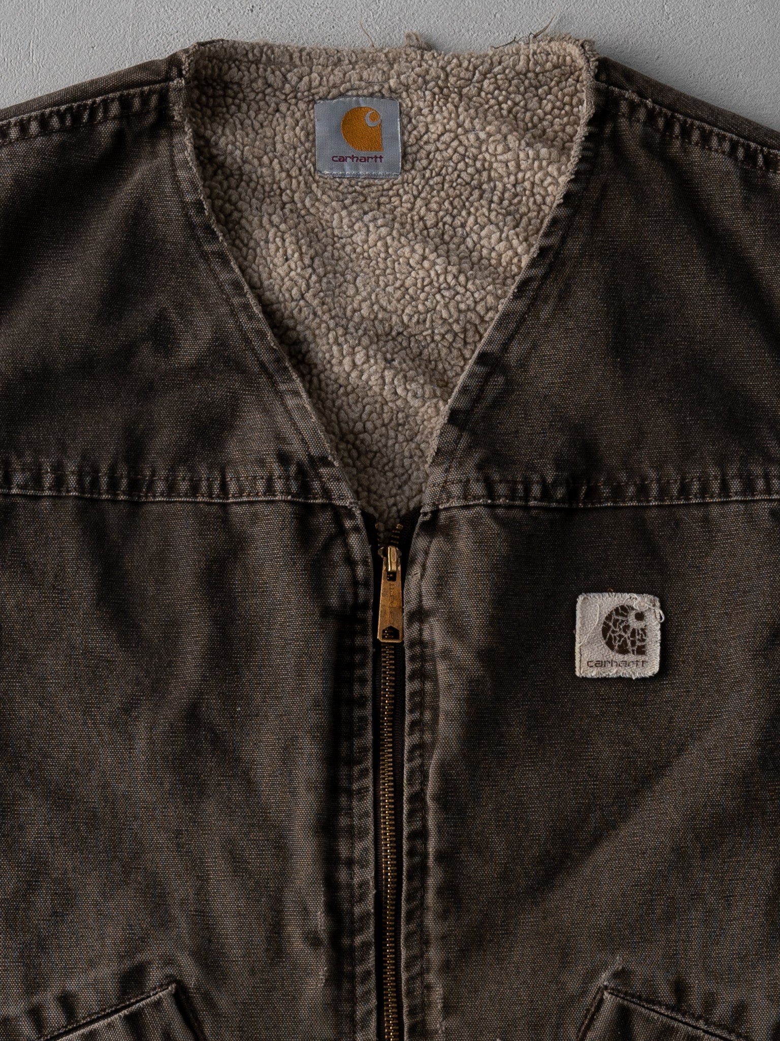 Vintage 90s Washed Brown Carhartt Sherpa Vest (L)
