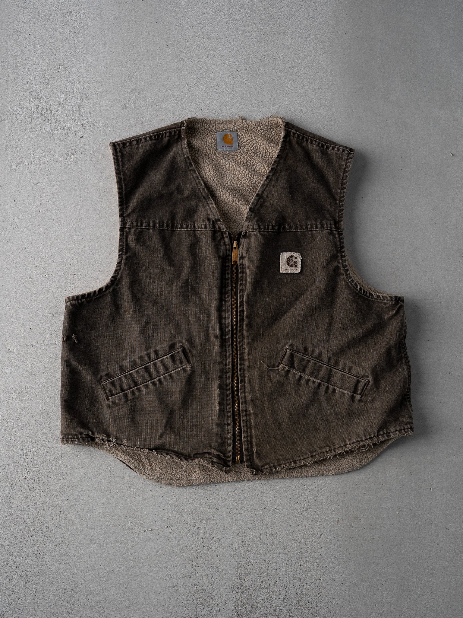 Vintage 90s Washed Brown Carhartt Sherpa Vest (L)