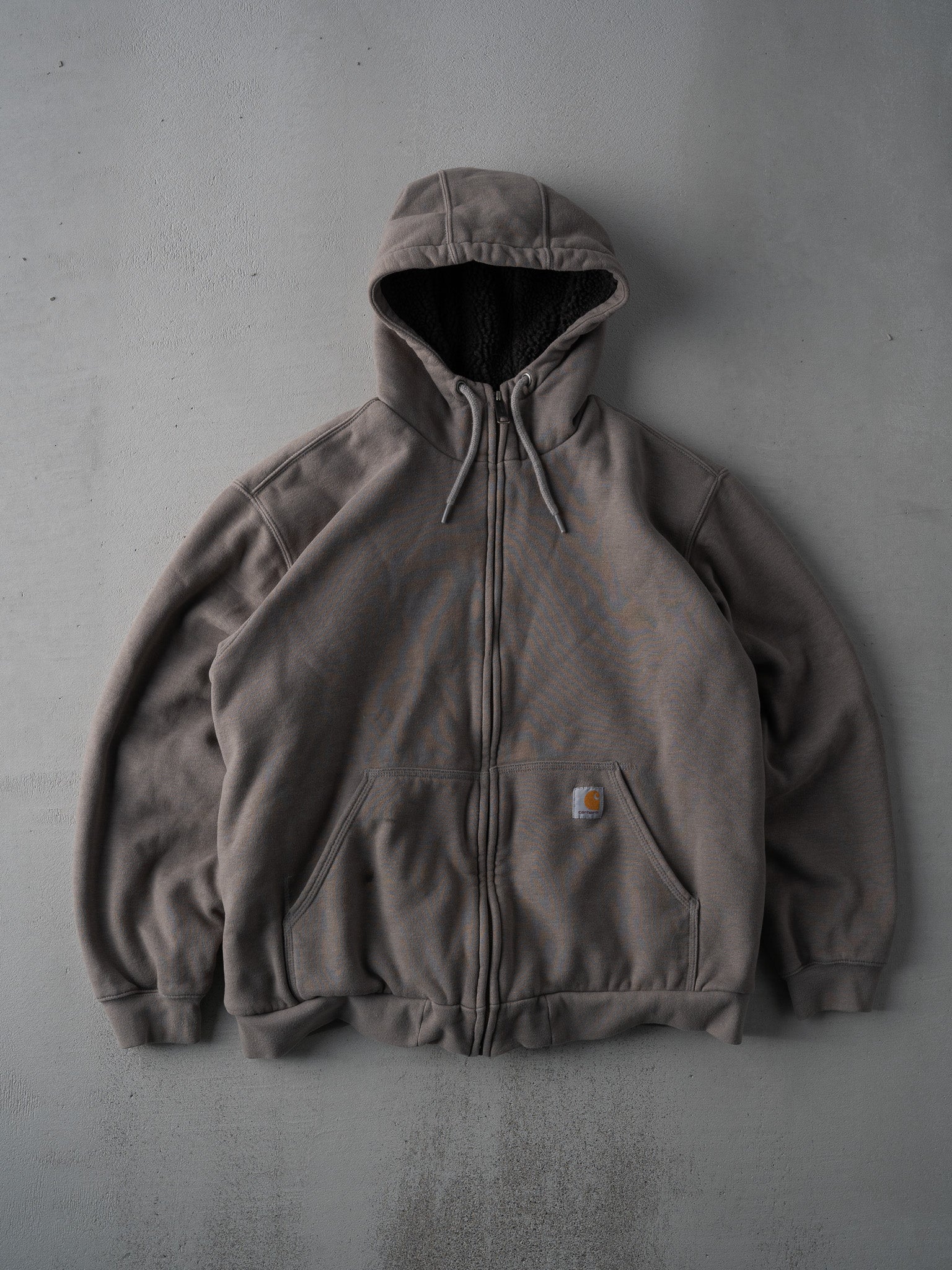 Vintage Y2k Washed Grey Carhartt Sherpa Zip Up (XL)