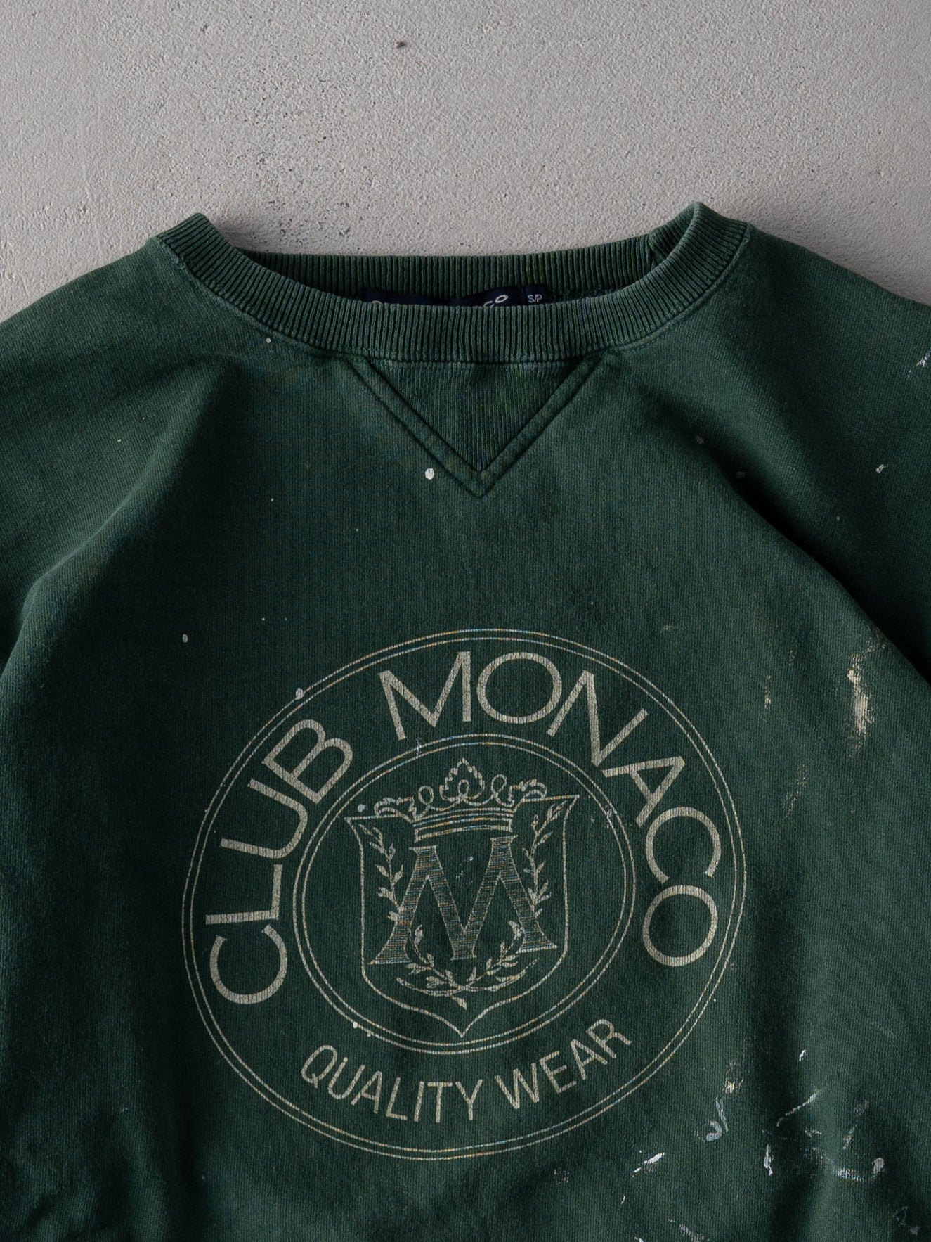 Vintage 90s Green Club Monaco Paint Splattered Crewneck  (S/M)