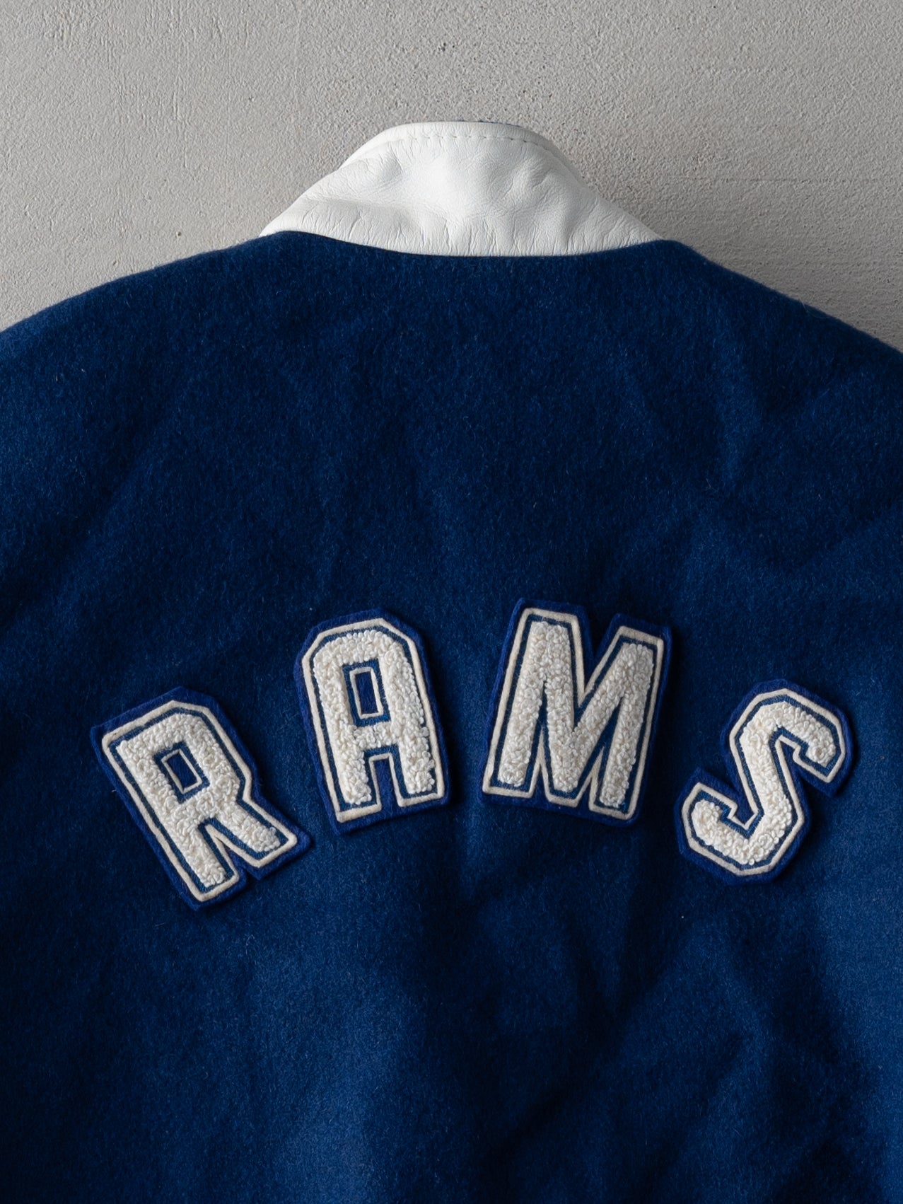 Vintage 86' Blue + White Ajax High Rams Varsity Jacket (M)