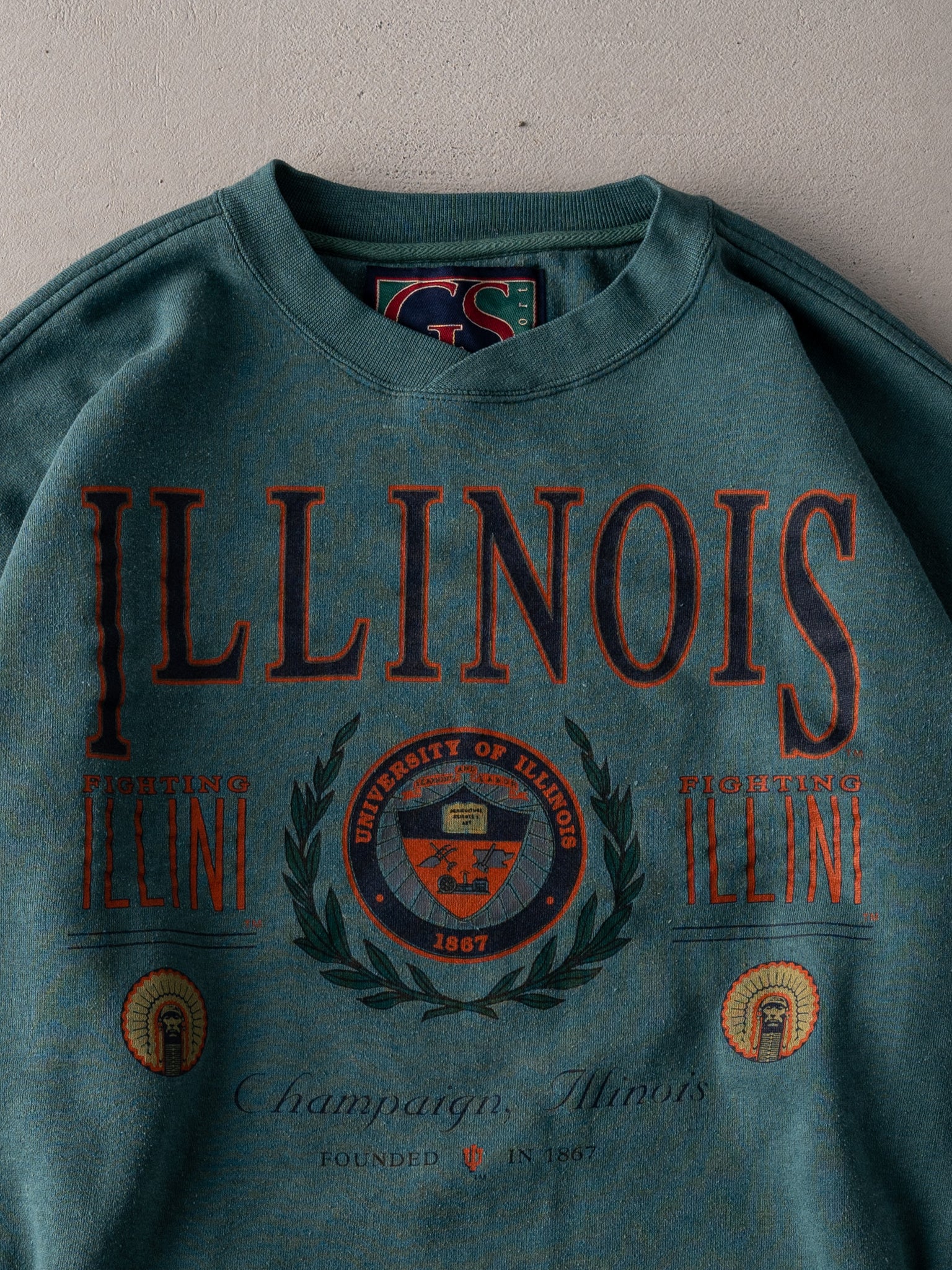 Vintage 90s Teal University of Illinois Crewneck (L/XL)