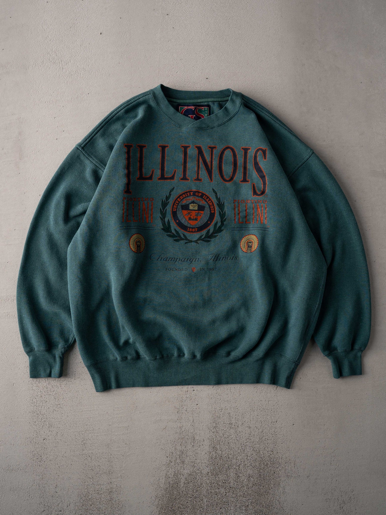 Vintage 90s Teal University of Illinois Crewneck (L/XL)