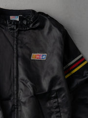 Vintage 80s RARE Black NASCAR Chalk line Satin Jacket (M)