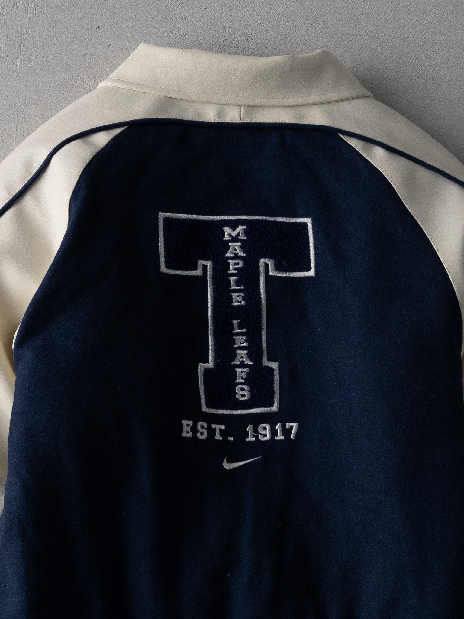 Vintage Y2K Blue + Cream Toronto Maple Leafs x Nike Leather Varsity Jacket (S)
