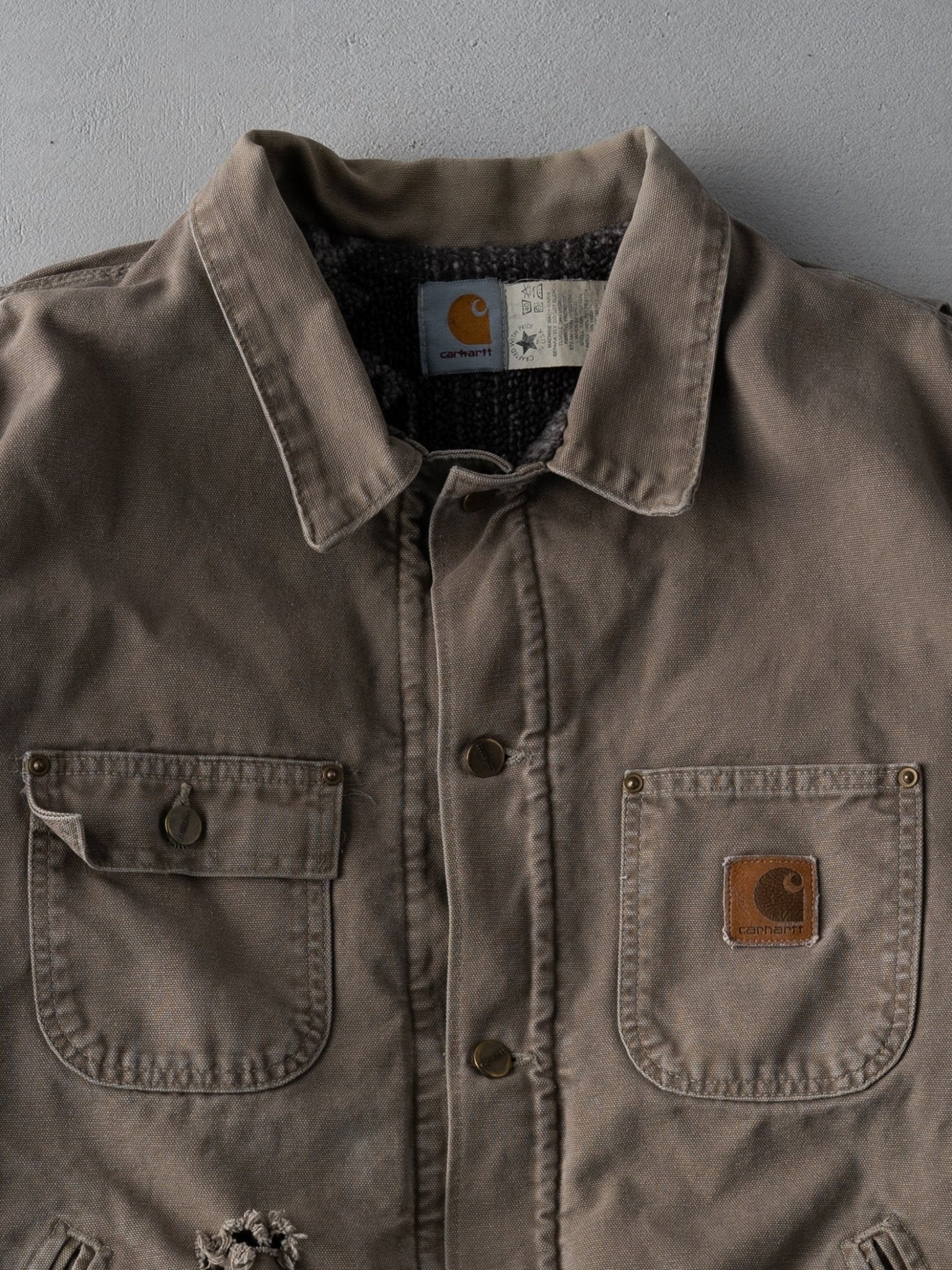 Vintage 90s Washed Brown RARE Carhartt Blanket Lined Cropped Chore Jacket (L/XL)