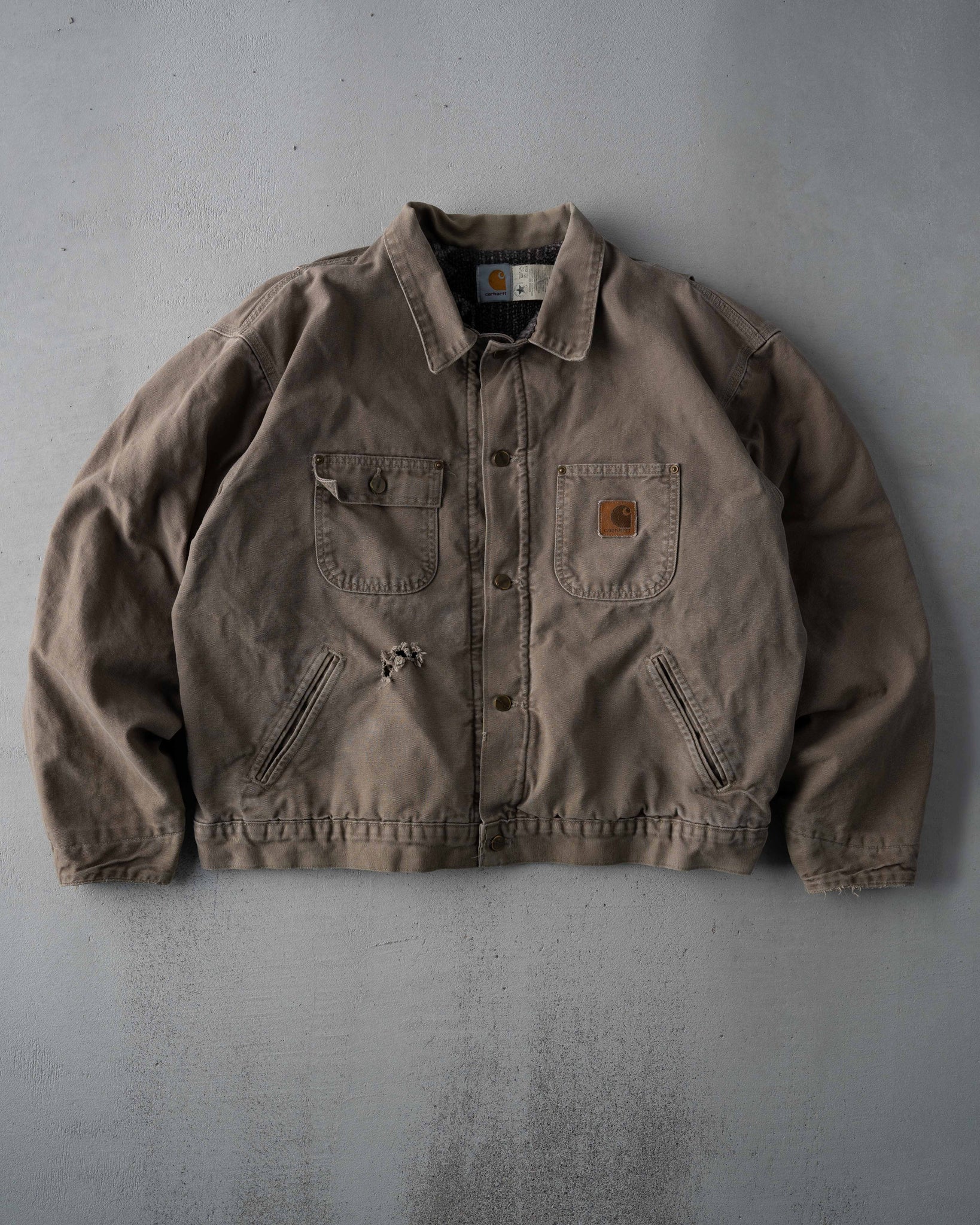 Vintage 90s Washed Brown RARE Carhartt Blanket Lined Cropped Chore Jacket (L/XL)