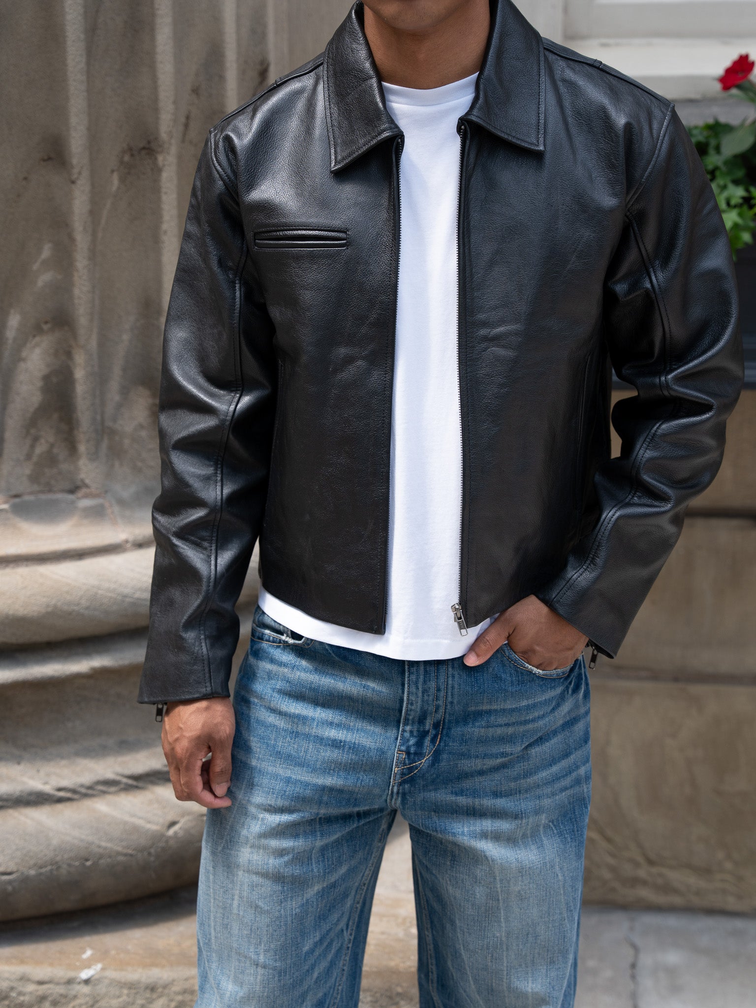 Everyday Boxy Leather Jacket - Solid Black