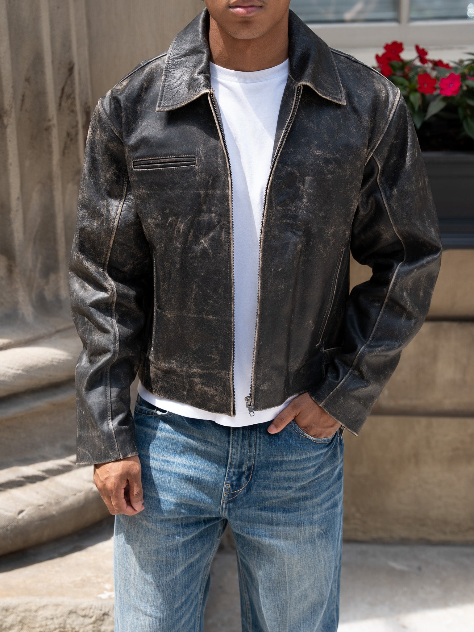 Everyday Boxy Leather Jacket - Jet Black