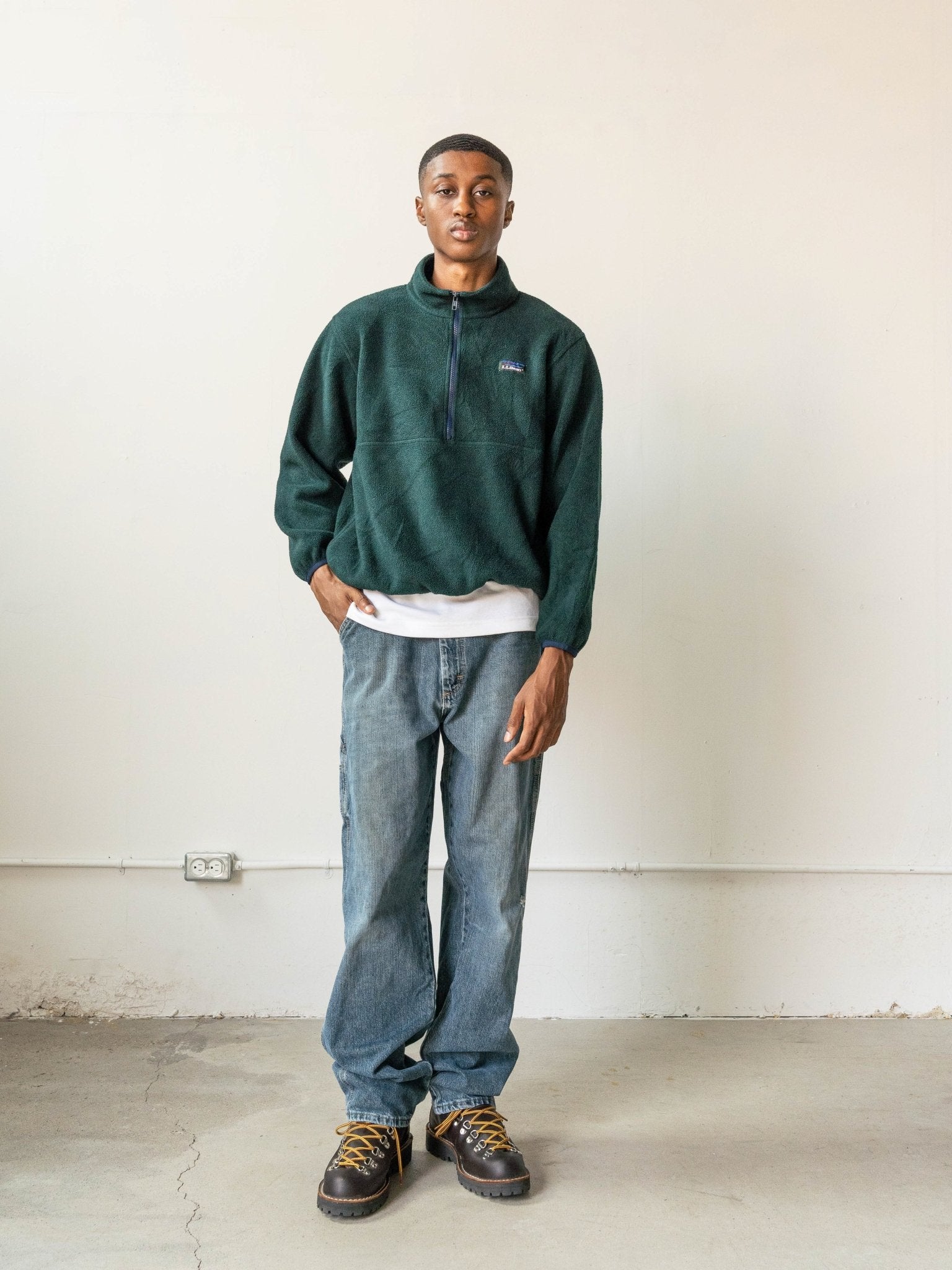 Vintage 80s Forest Green LL Bean Fleece Quarter Zip Boxy Sweater (L)