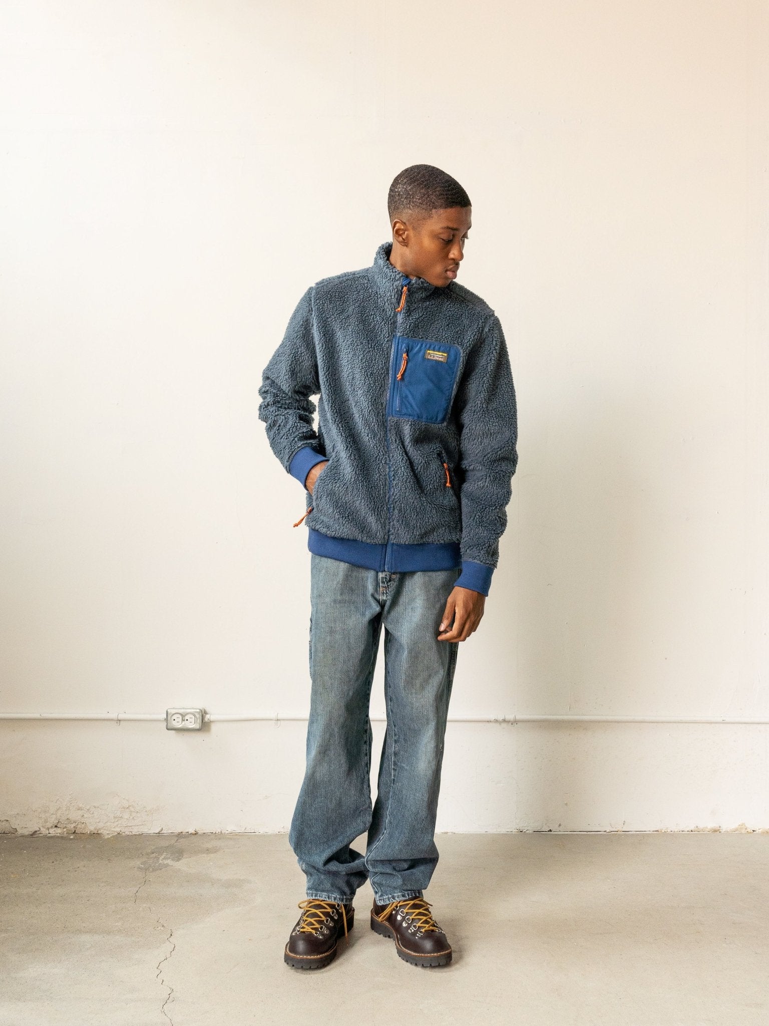 Vintage 90s Slate Blue LL Bean Deep Pile Sherpa Fleece Jacket (S/M)