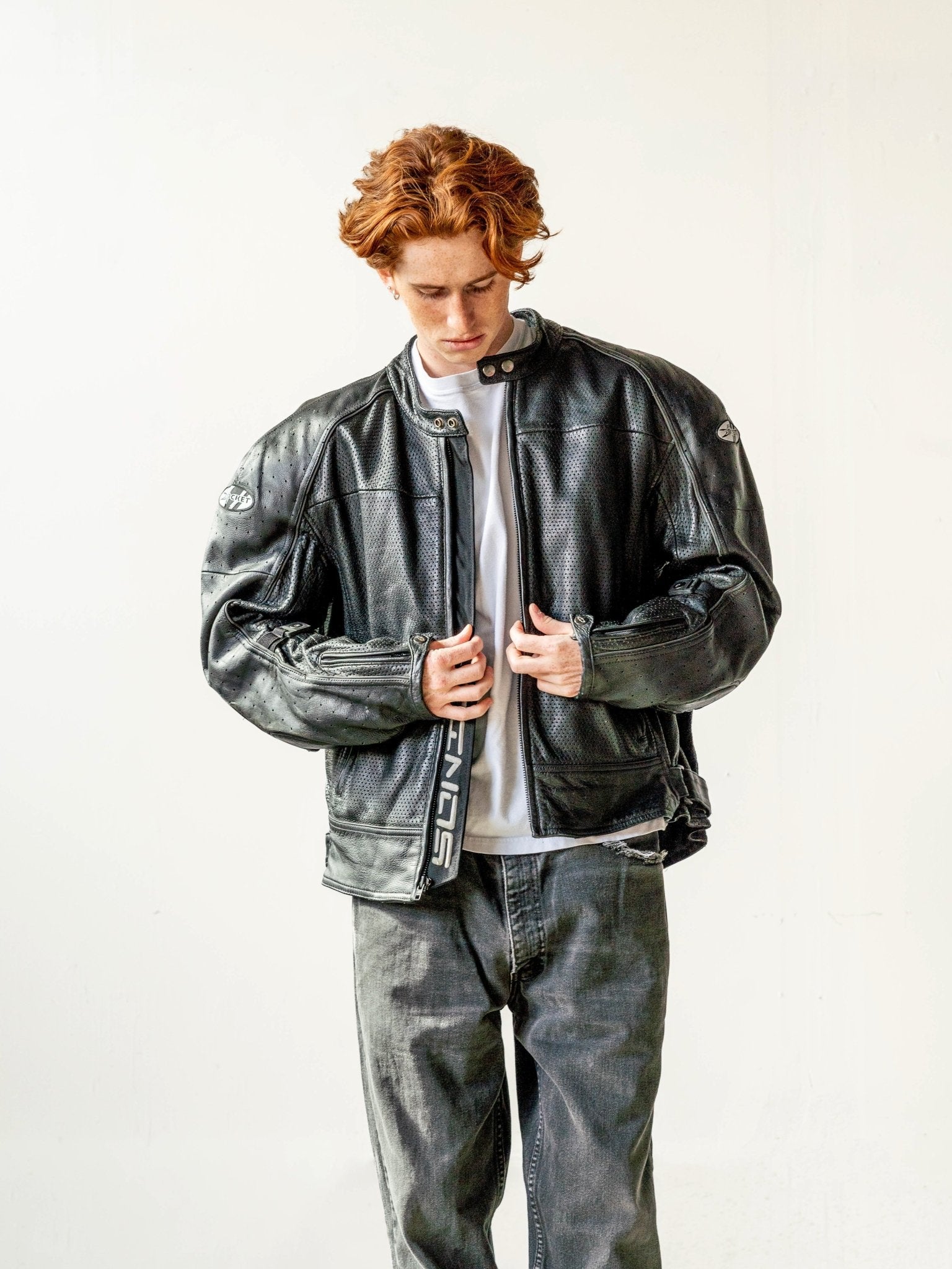 Vintage 90s Black Joe Rocket Perforated Leather Biker Jacket (L)