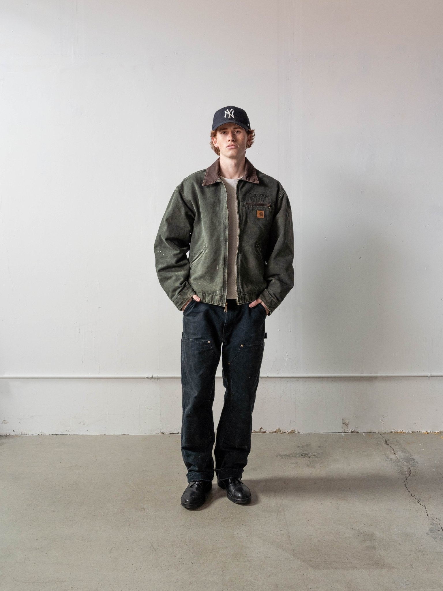 Vintage Y2K Washed Forest Green Clifford Group Boxy Carhartt Blanket Lined Detroit Jacket (L)