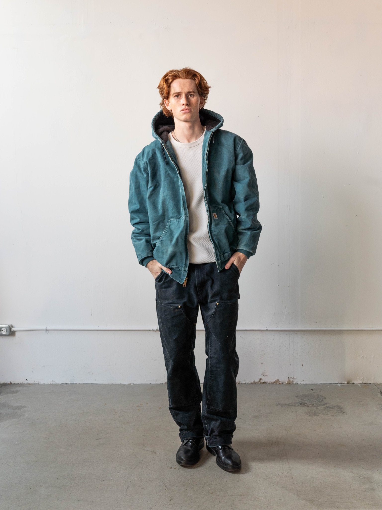 Vintage Y2K Teal Green Carhartt Hooded Workwear Jacket (L)