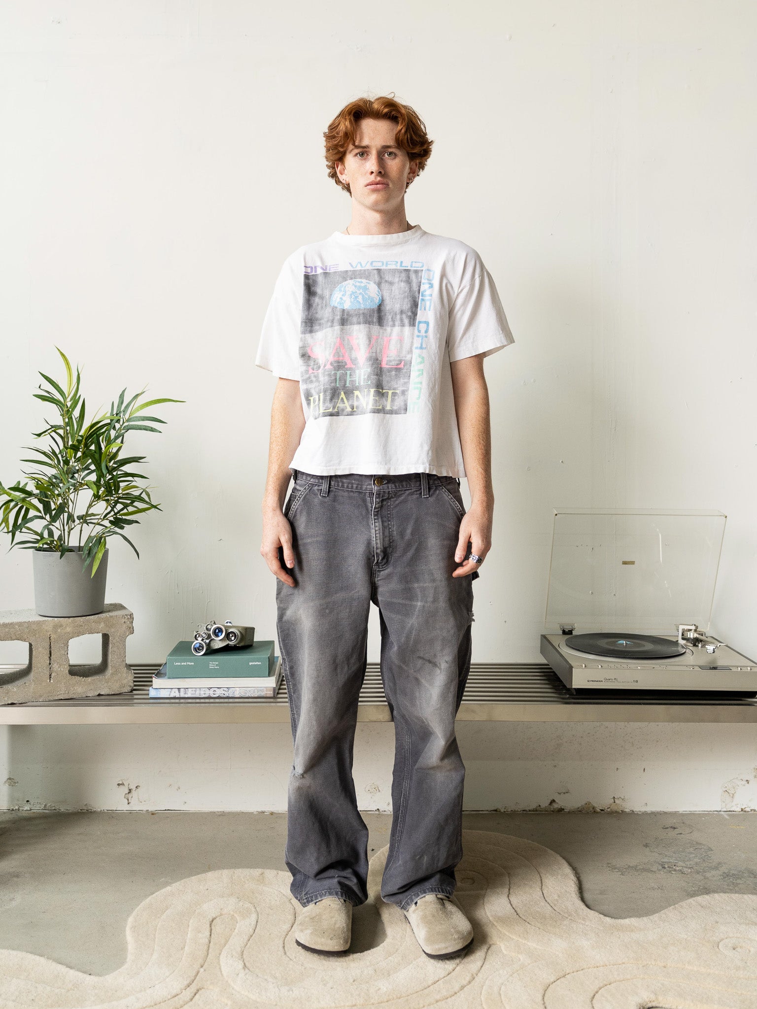 Vintage 90s White "Save The Planet" Boxy Tee (M)
