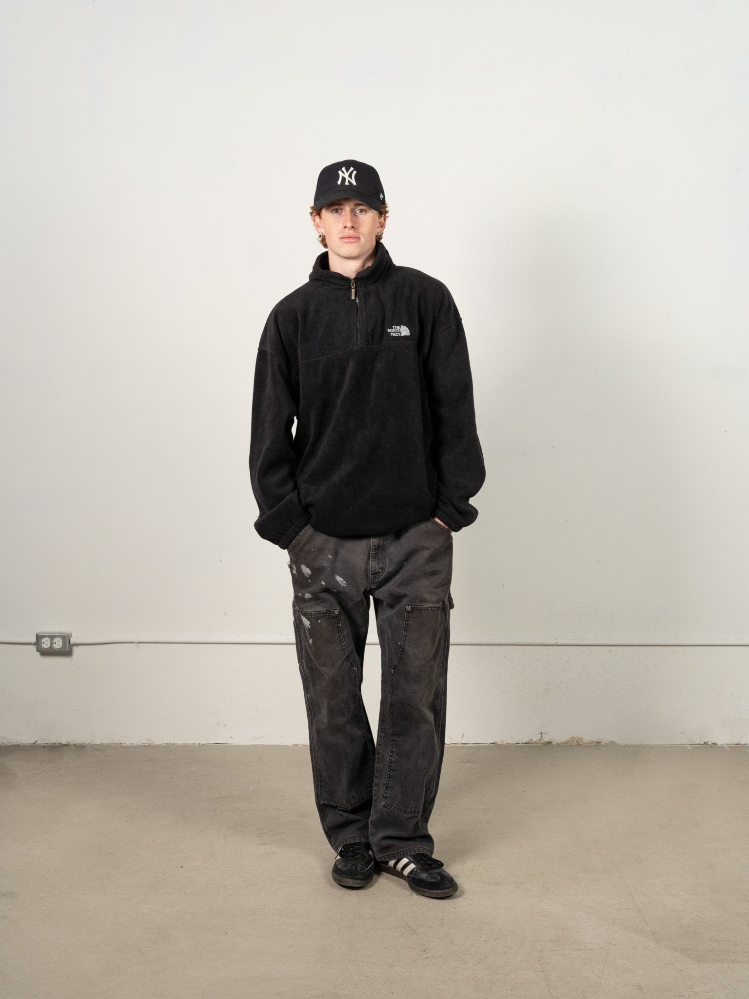 Vintage 90s Black The North Face Quarter Zip Fleece Sweater (XL)