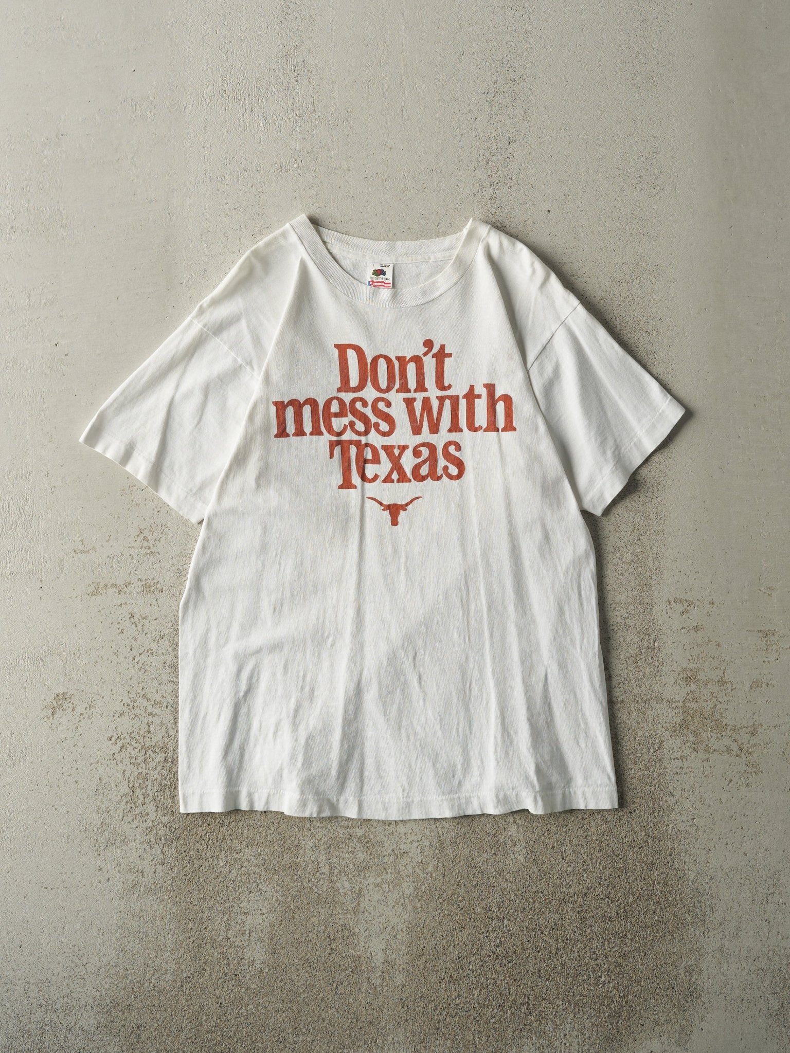 Vintage 90s White Texas Long Horns Slogan Single Stitch Tee (M)