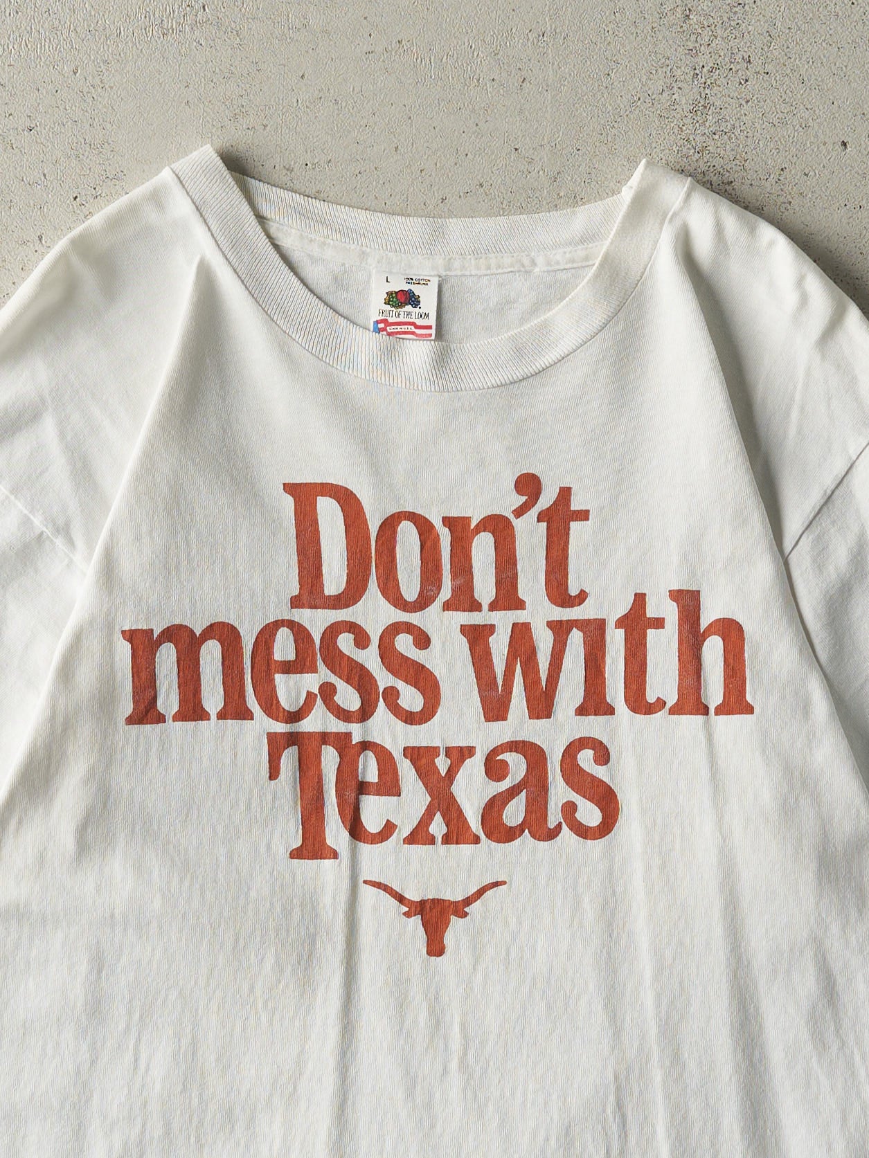 Vintage 90s White Texas Long Horns Slogan Single Stitch Tee (M)