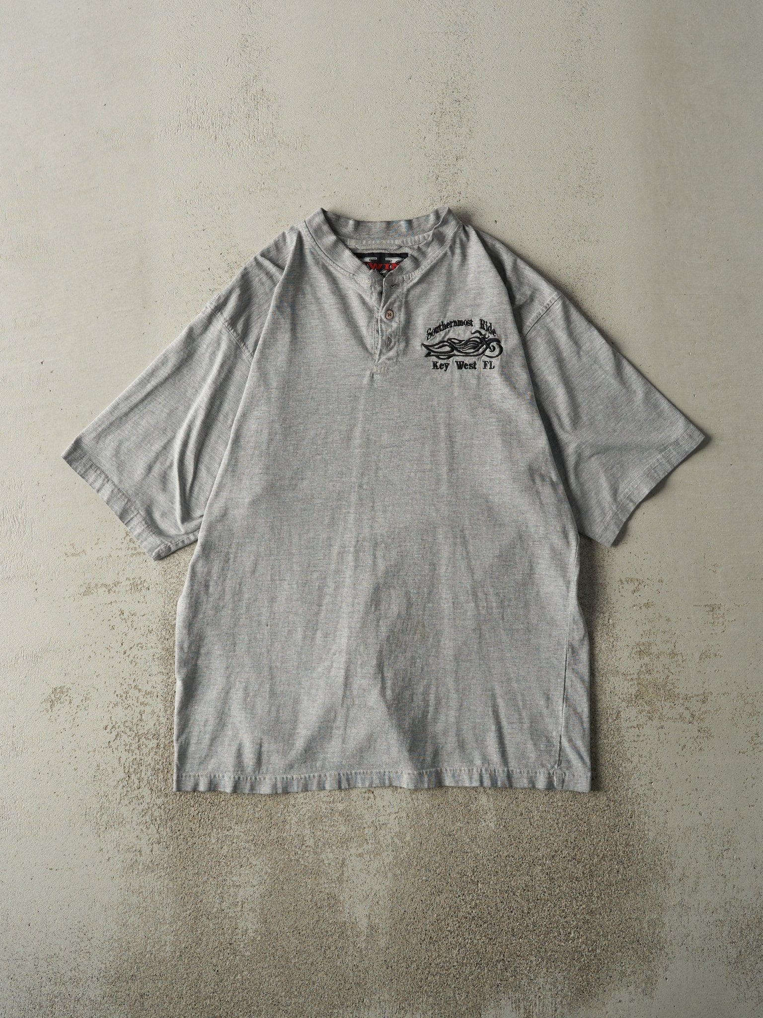Vintage Y2K Grey Quarter Button Embroidered Florida Motorcycle Tee (M/L)