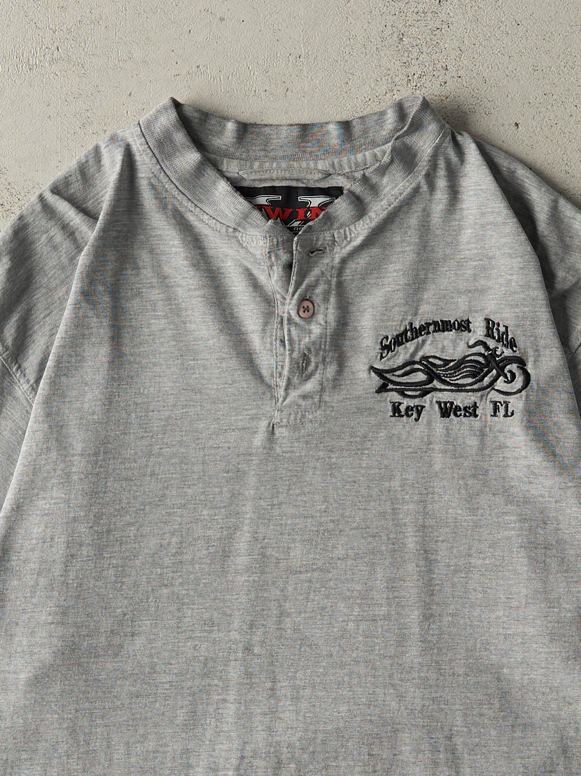 Vintage Y2K Grey Quarter Button Embroidered Florida Motorcycle Tee (M/L)