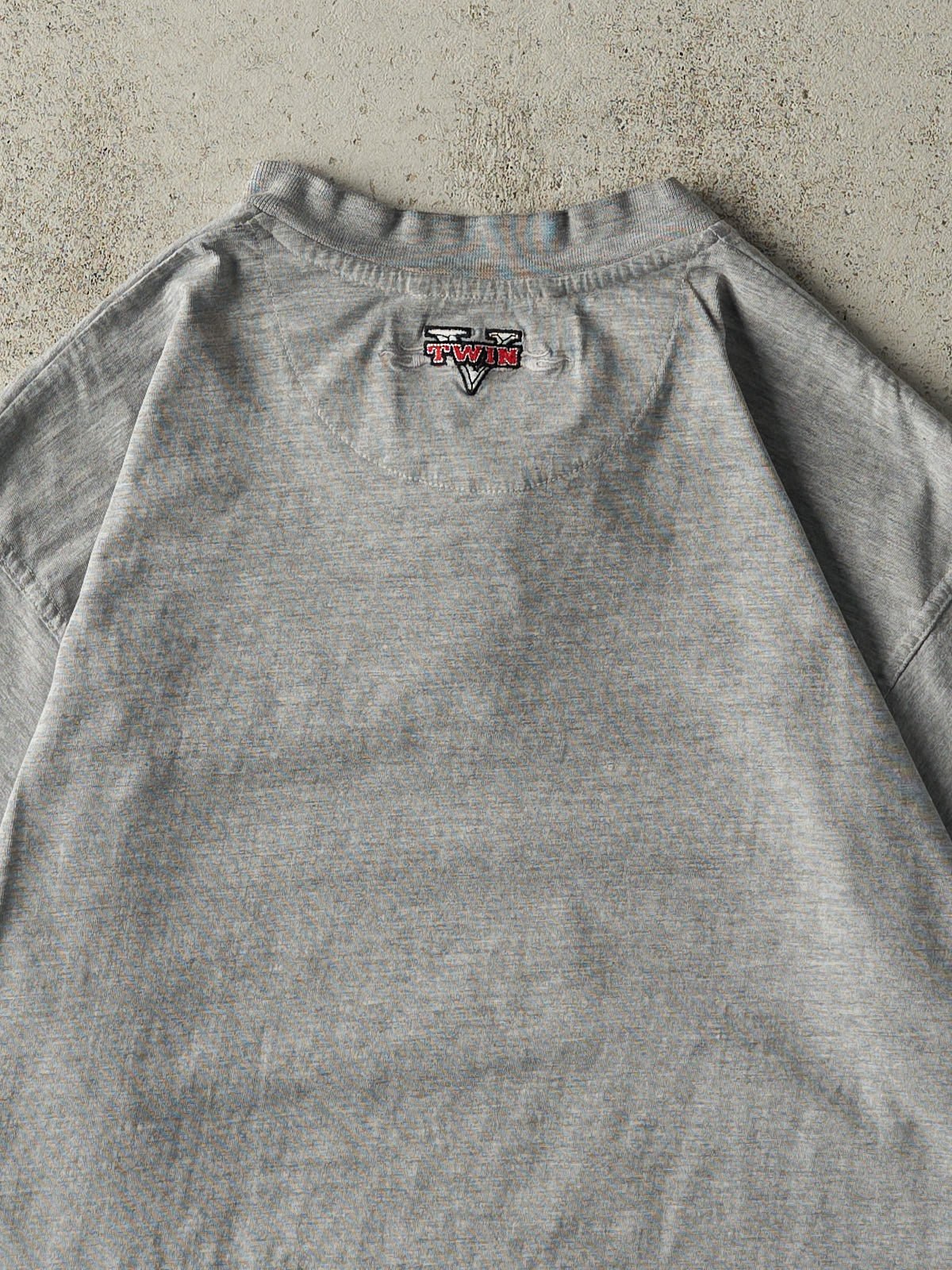 Vintage Y2K Grey Quarter Button Embroidered Florida Motorcycle Tee (M/L)