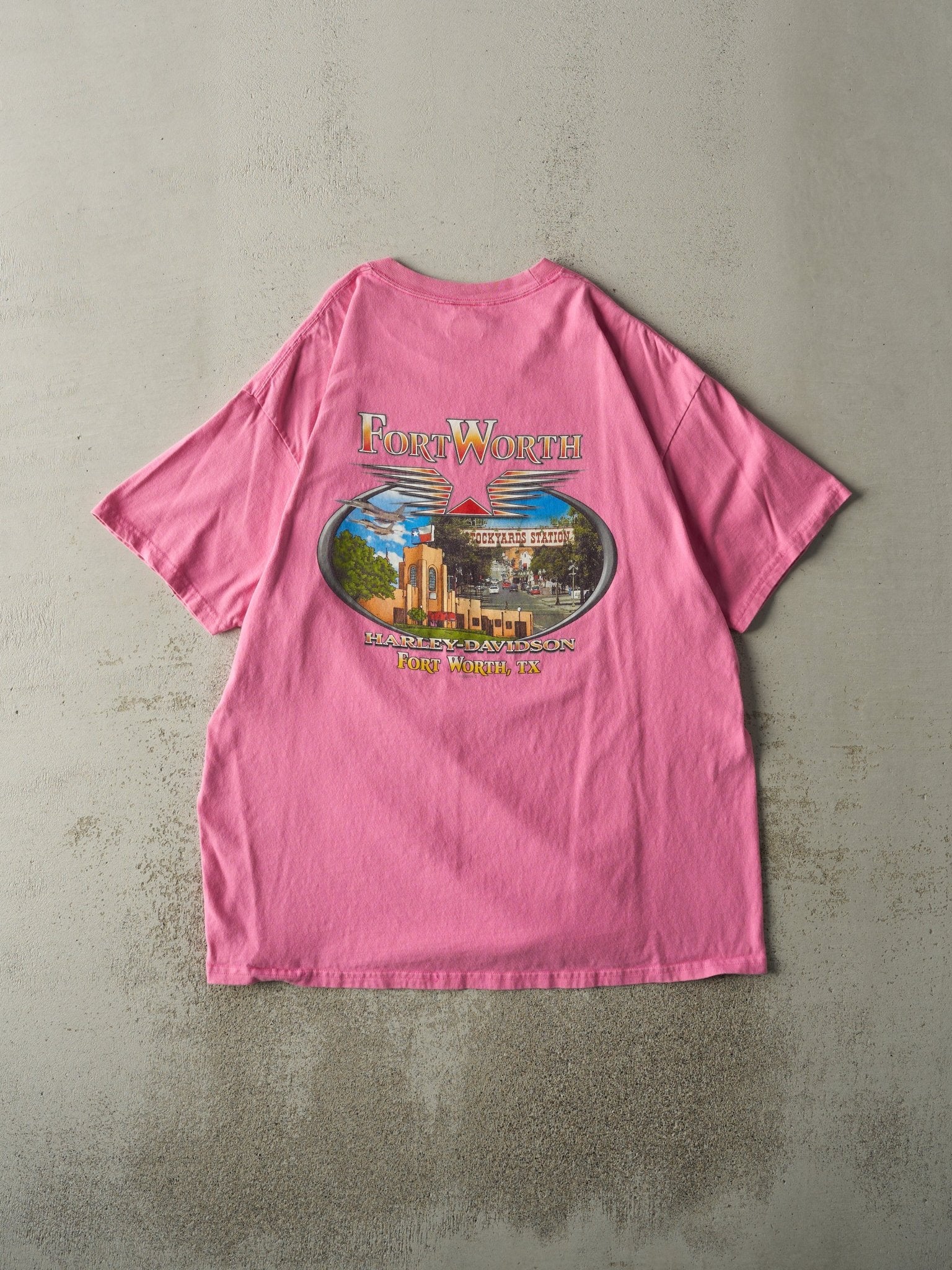 Vintage 10' Pink Fort Worth Texas Harley Davidson Tee (L)