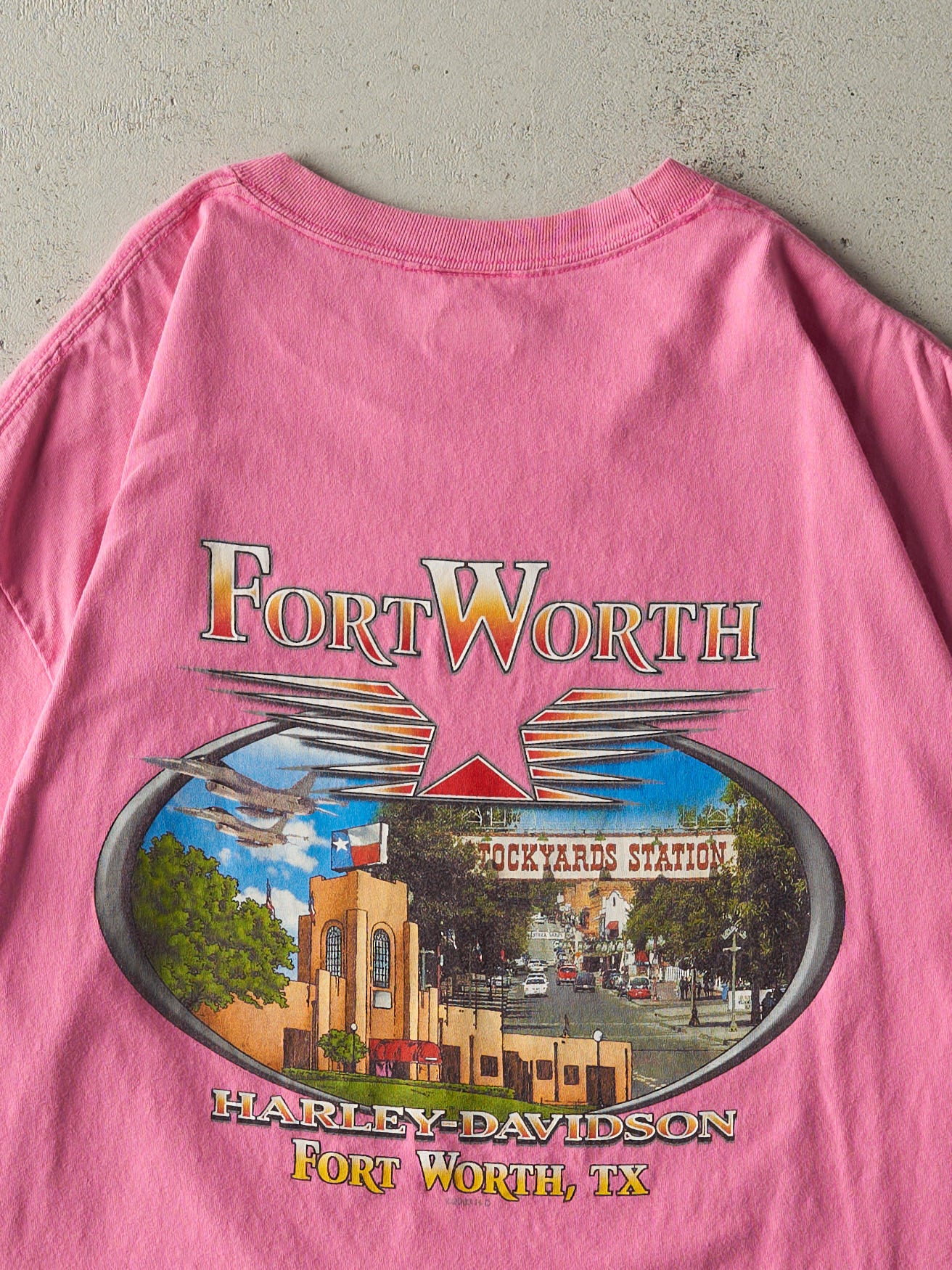 Vintage 10' Pink Fort Worth Texas Harley Davidson Tee (L)
